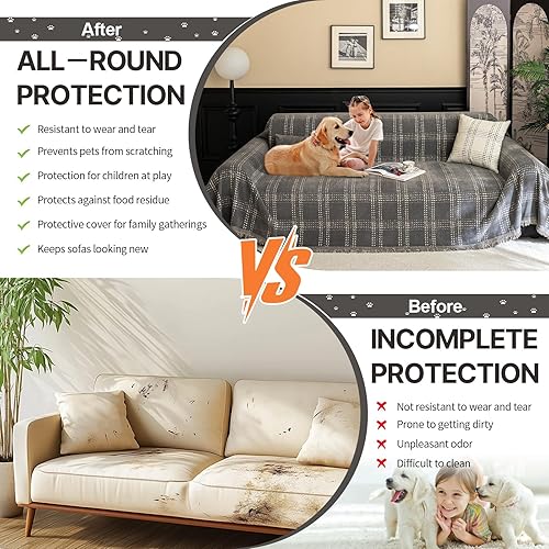 Miniatura 49 de HANDONTIME fundas de sofá beige para sofá, fundas boho de jacquard y corduroy para perros, funda de sofá de felpilla para perros, protector suave