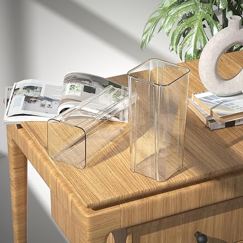 Miniatura 5 de Sandmovie Paquete de 6 jarrones de mesa cuadrados transparentes, jarrón de acrílico de cubo alto, centro de mesa decorativo