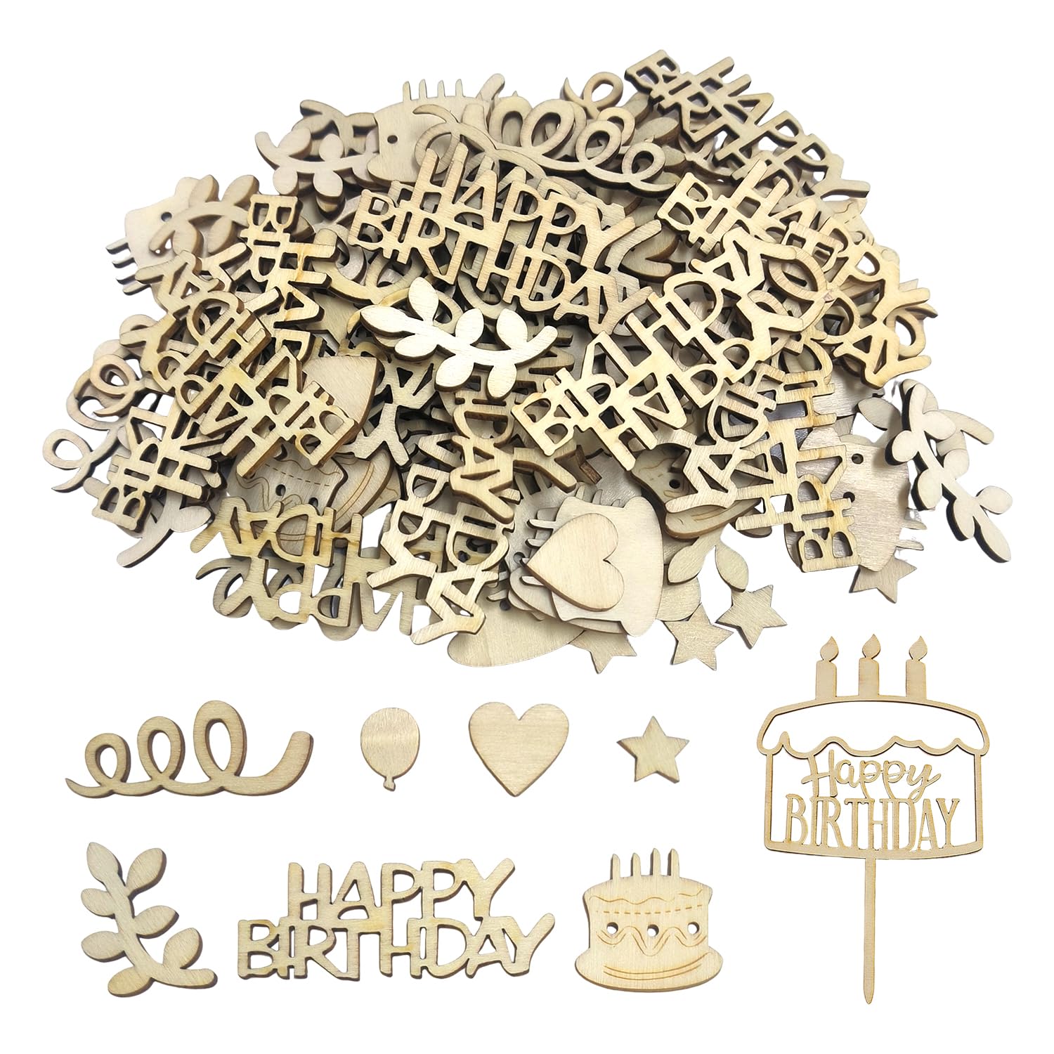 120 Pieces Of Wooden Decorations, 1 Card Insert, Birthday Party Decorations, Dining Table Atmosphere Device, Dessert Plug-In, Simple Shooting Props.
