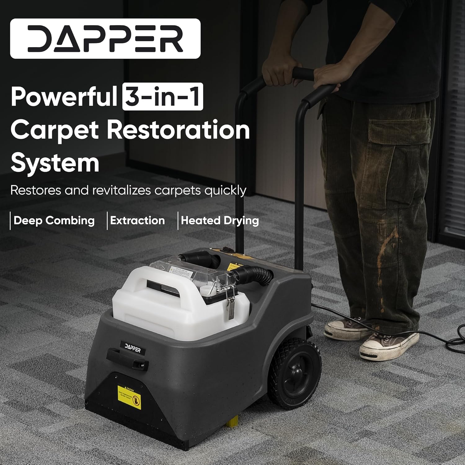 Dapper 3-in-1 Carpet Restoration Machine with Deep Combing, High-Power Extraction and 160°F Heated Drying — Ideal for Hotels, Offices, Schools & Commercial Carpet Care