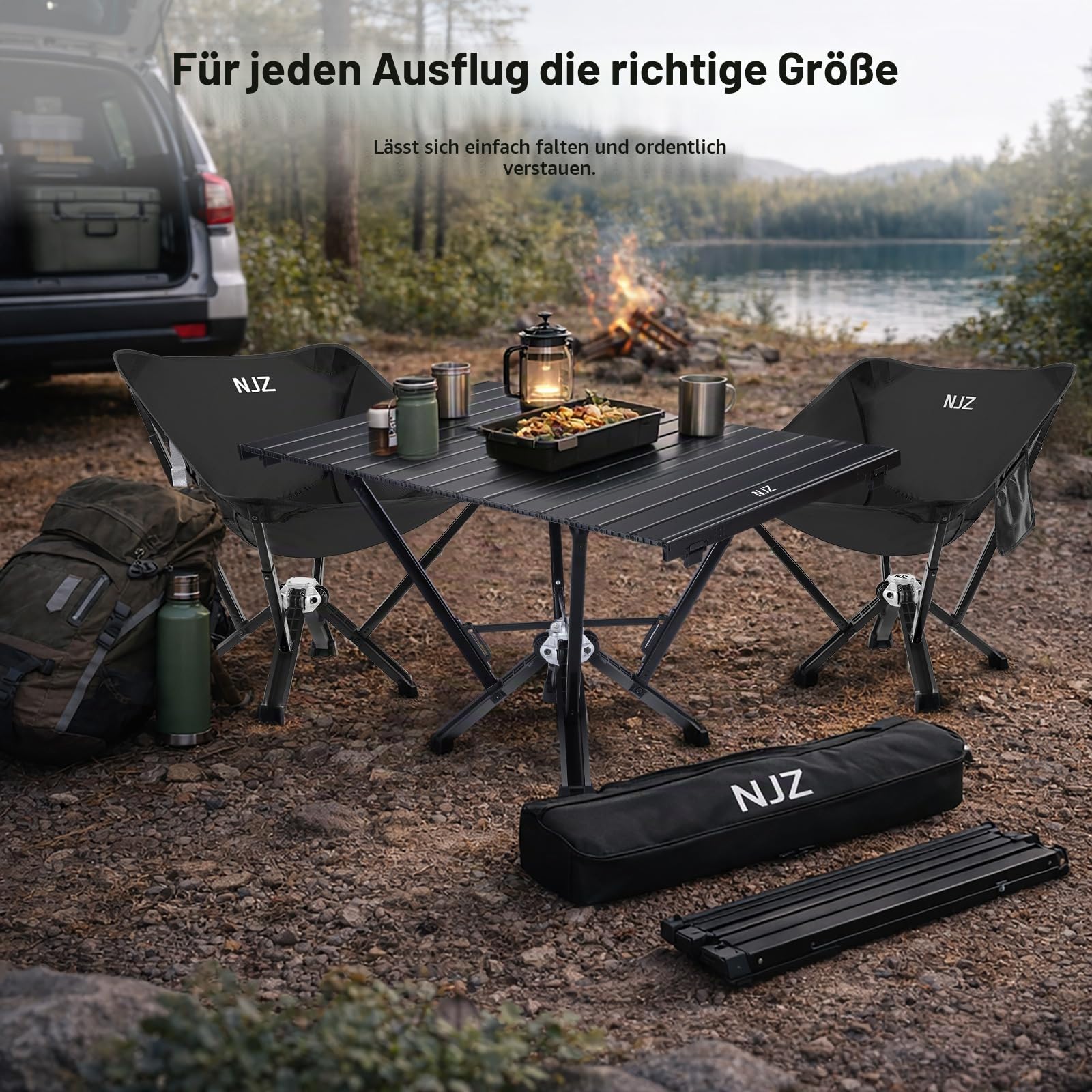 Klappbarer CampingTisch mit Aluminium-Rollplatte, bis zu 170 kg Tragfähigkeit, Auto-Camping-Tisch mit einfacher Tragetasche für Indoor, Outdoor, Reisen