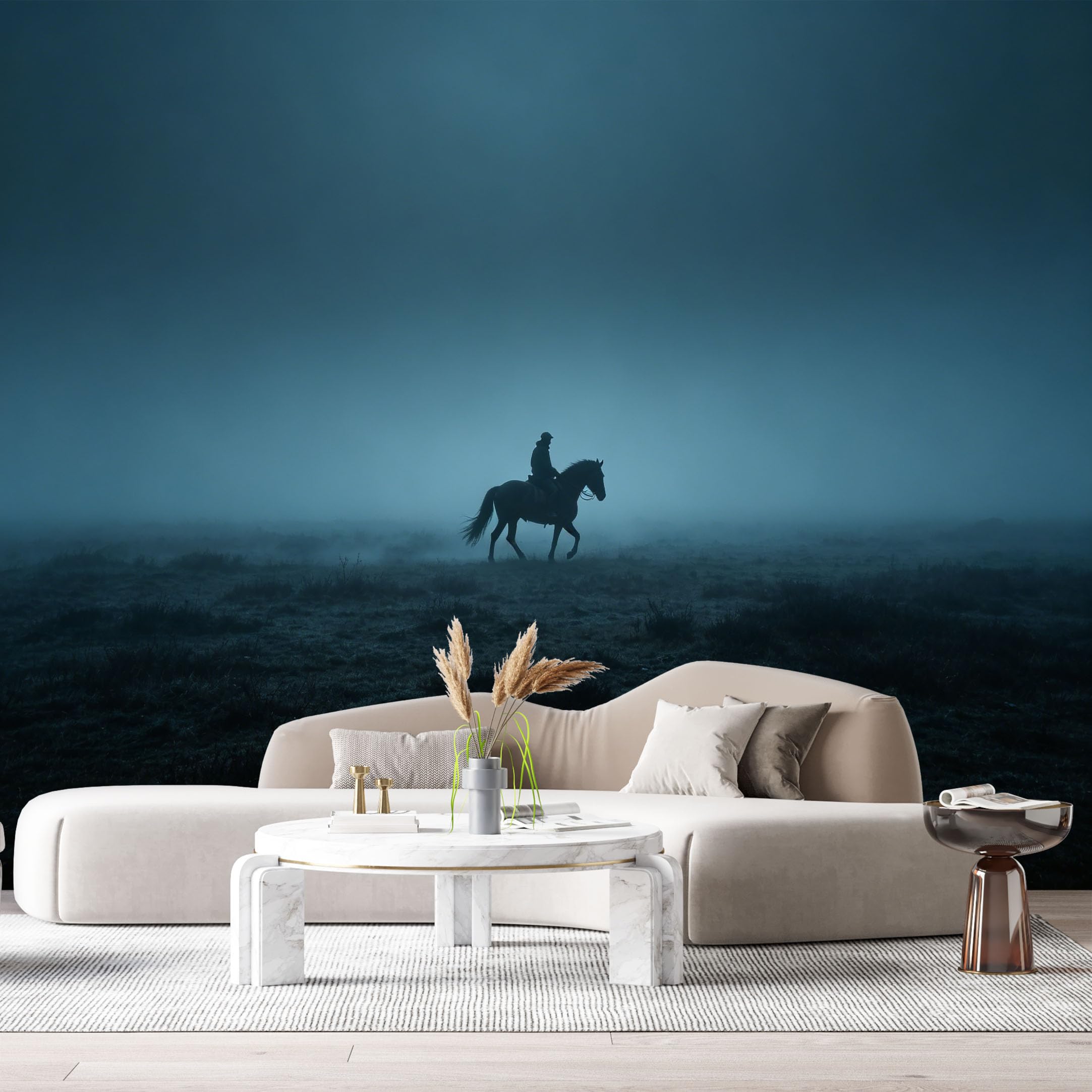 Custom Size Wall Murals Western Cowboy Silhouette Foggy Field Minimalist Textured Large Wallpaper for Photo Living Room Interior Decor Peel and Stick Background Mural Art
