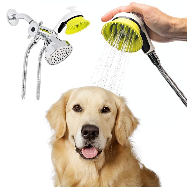 Wondurdog Indoor and Outdoor Dog Wash Kit for Shower and Garden Hose with Splash Shield and Rubber Scrubbing