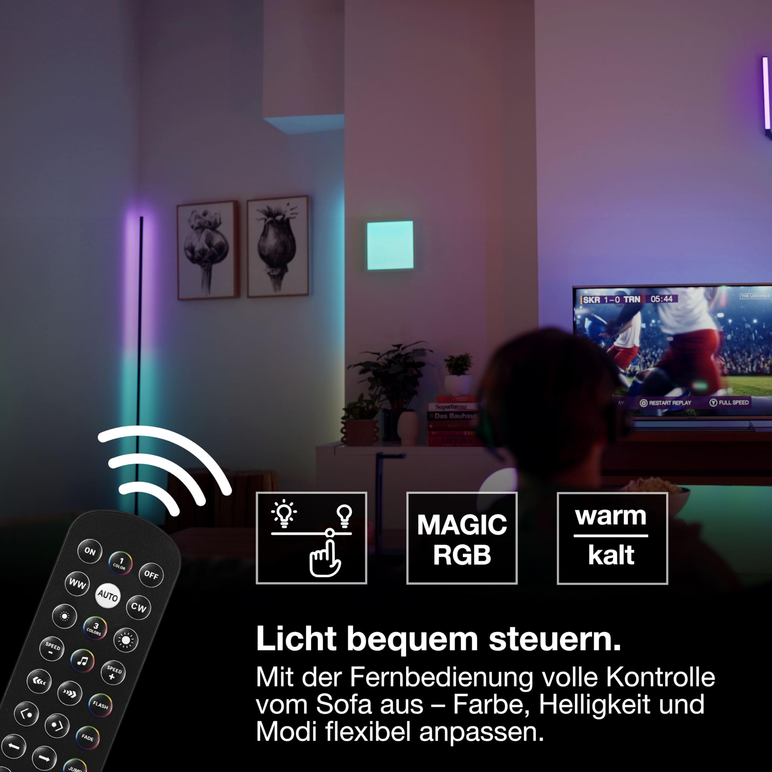 LEDVANCE SMART WIFI smarte und moderne Stehleuchte für indirekte Beleuchtung mit WiFi-Technologie und Magic RGB; dimmbar; silber; Aluminium; Leuchtmittel nicht austauschbar