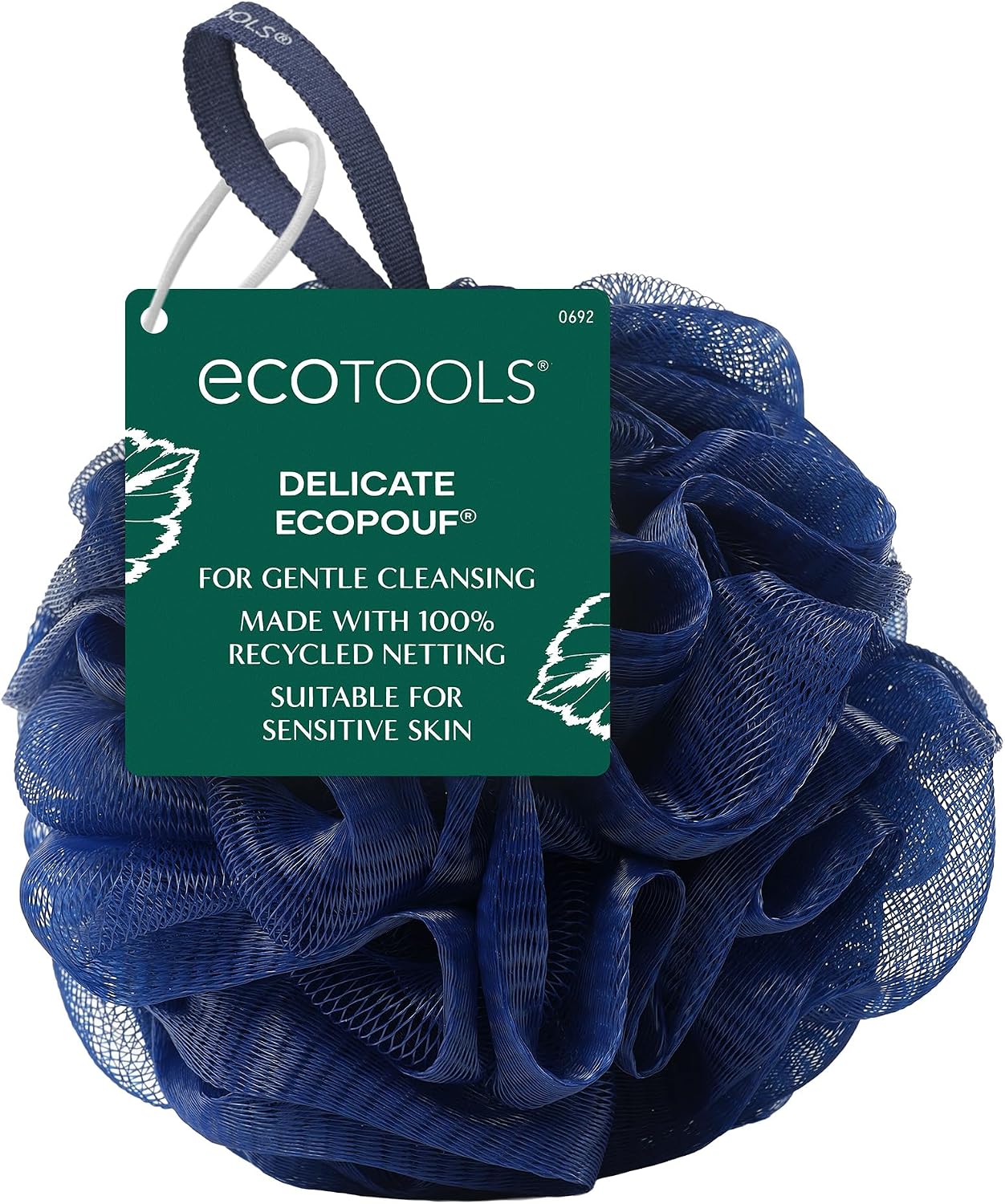 EcoTools Delicate EcoPouf Body Loofah, Gentle Exfoliating Shower Sponge for Sensitive Skin, 100% Recycled Netting Bath Pouf, 1 Count
