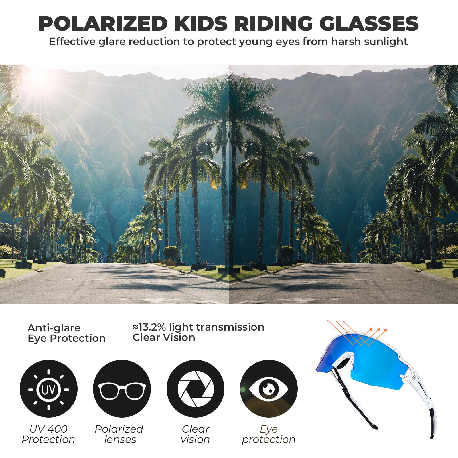 ROCKBROS Lunettes de Soleil Polarisées pour Enfants, Lunettes de Cyclisme UV400 Protection pour Garçon et Fille, Lunettes de Sport de Plein Air Vélo BMX VTT