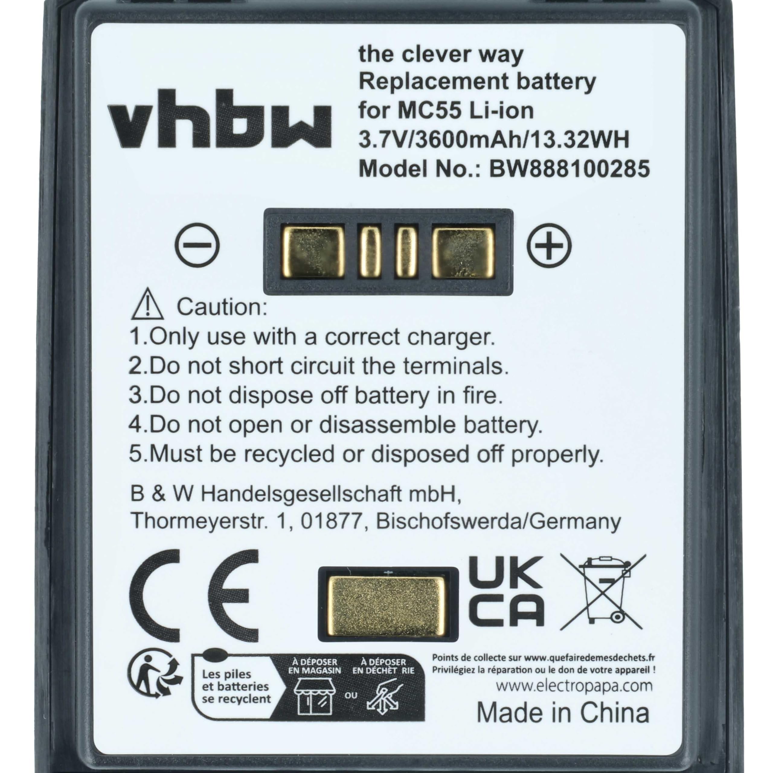 vhbw 5X Akku Ersatz für Symbol BTRY-MC55EAB02 | 82-111094-01, U60493 für Mobilcomputer PDA Scanner (3600 mAh, 3,7 V, Li-Ion)