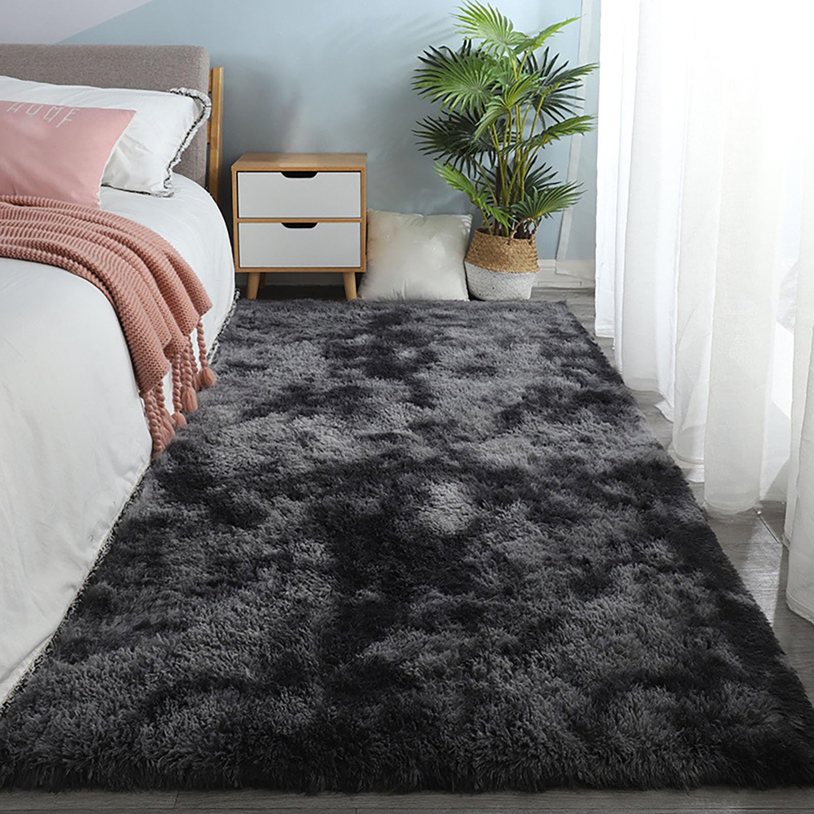 Tapis doux à poils longs noir 160x230 tapis antidérapant