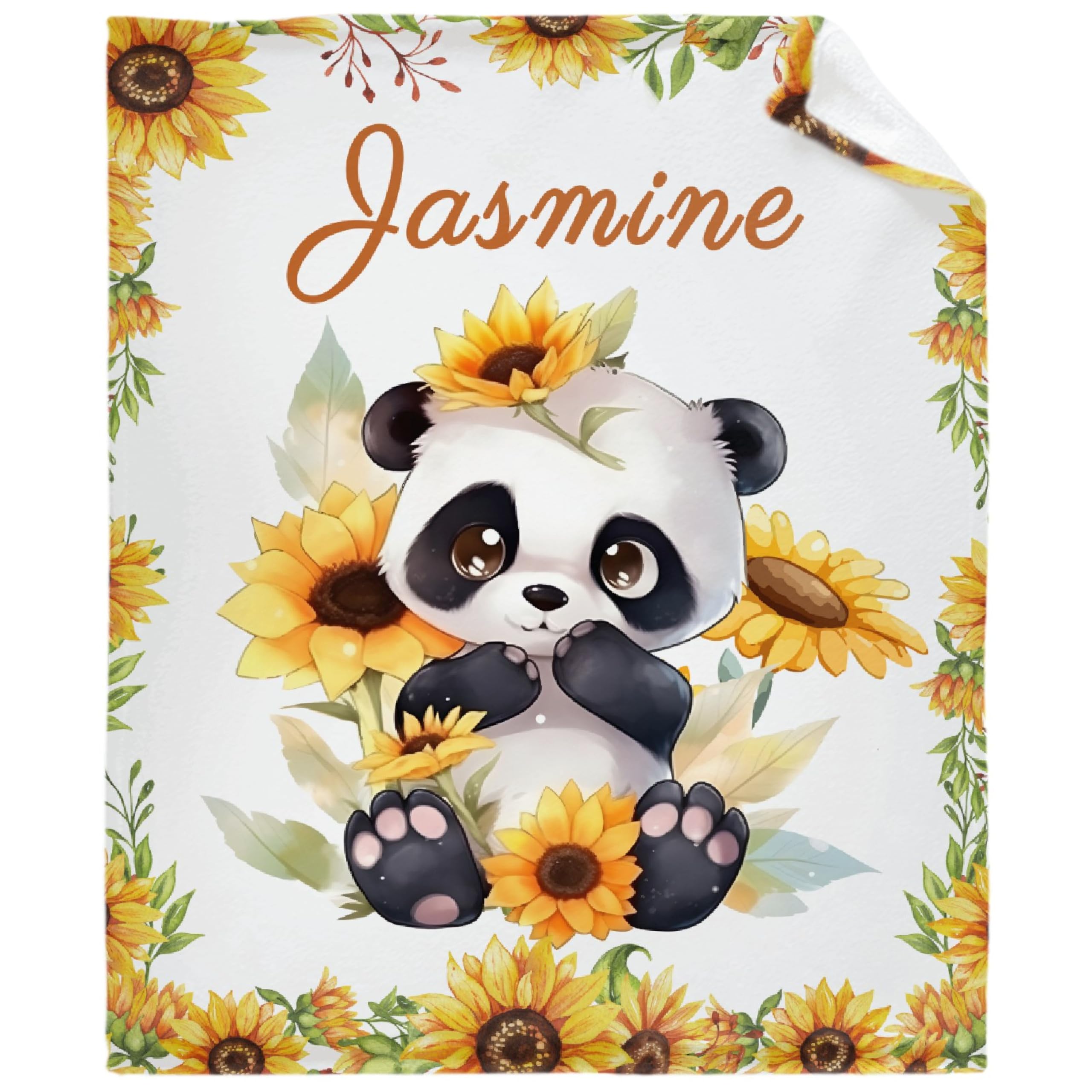 Custom Sunflower Panda Blankets Custom Baby Blanket for Girls Boy
