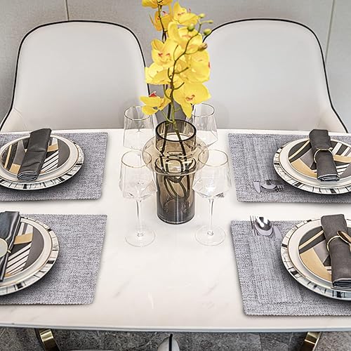Miniatura 9 de Juego de 4 manteles individuales, manteles individuales de vinilo lavables para mesa de comedor y soporte para cubiertos, manteles individuales