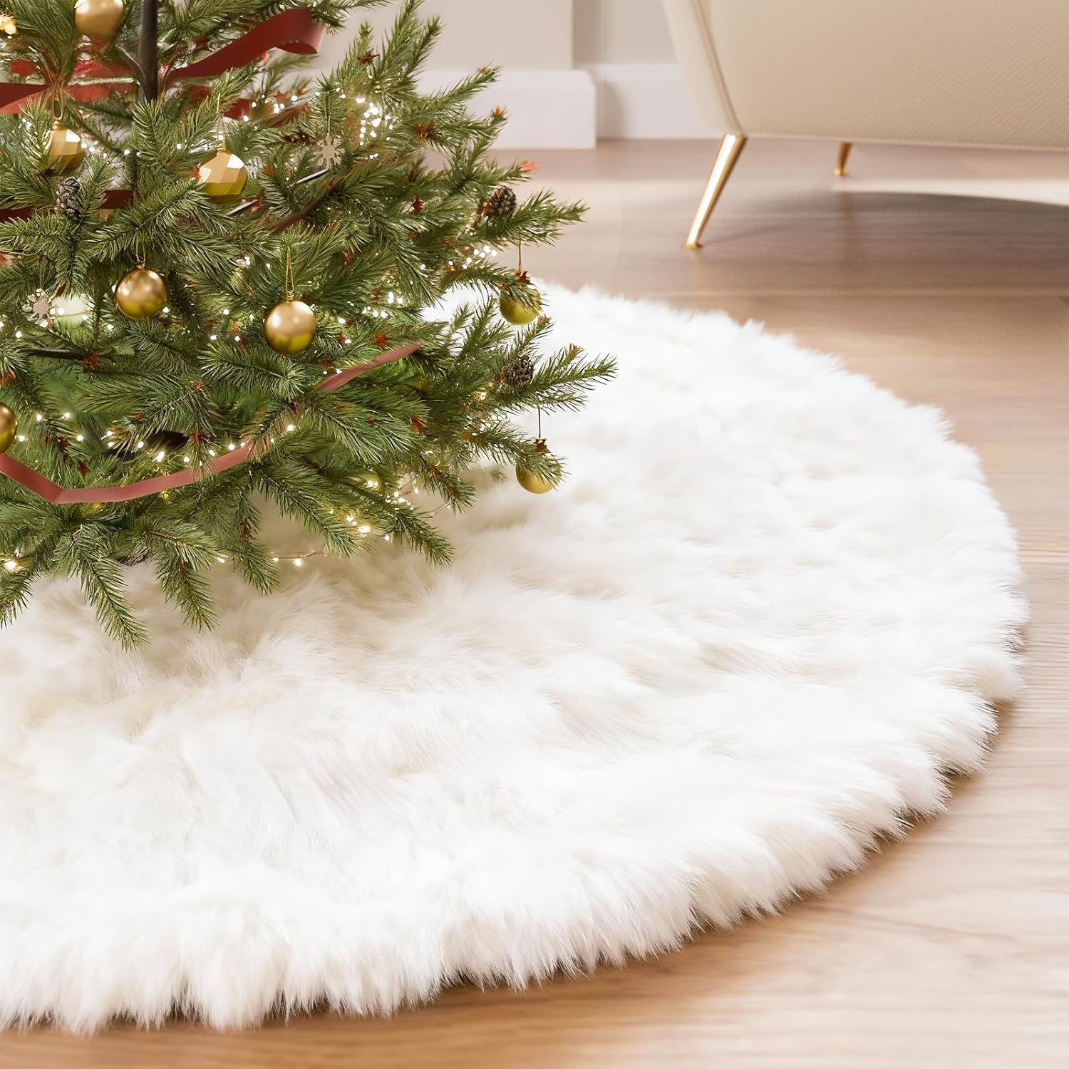 iMucci Christmas Tree Skirt 2025 Update 36 inch Wool Fur White Tree Skirt Small Snowy White Plush Velvet Tree Skirt Party Christmas Tree Decoration 36inch Wool Fur Tree Skirt