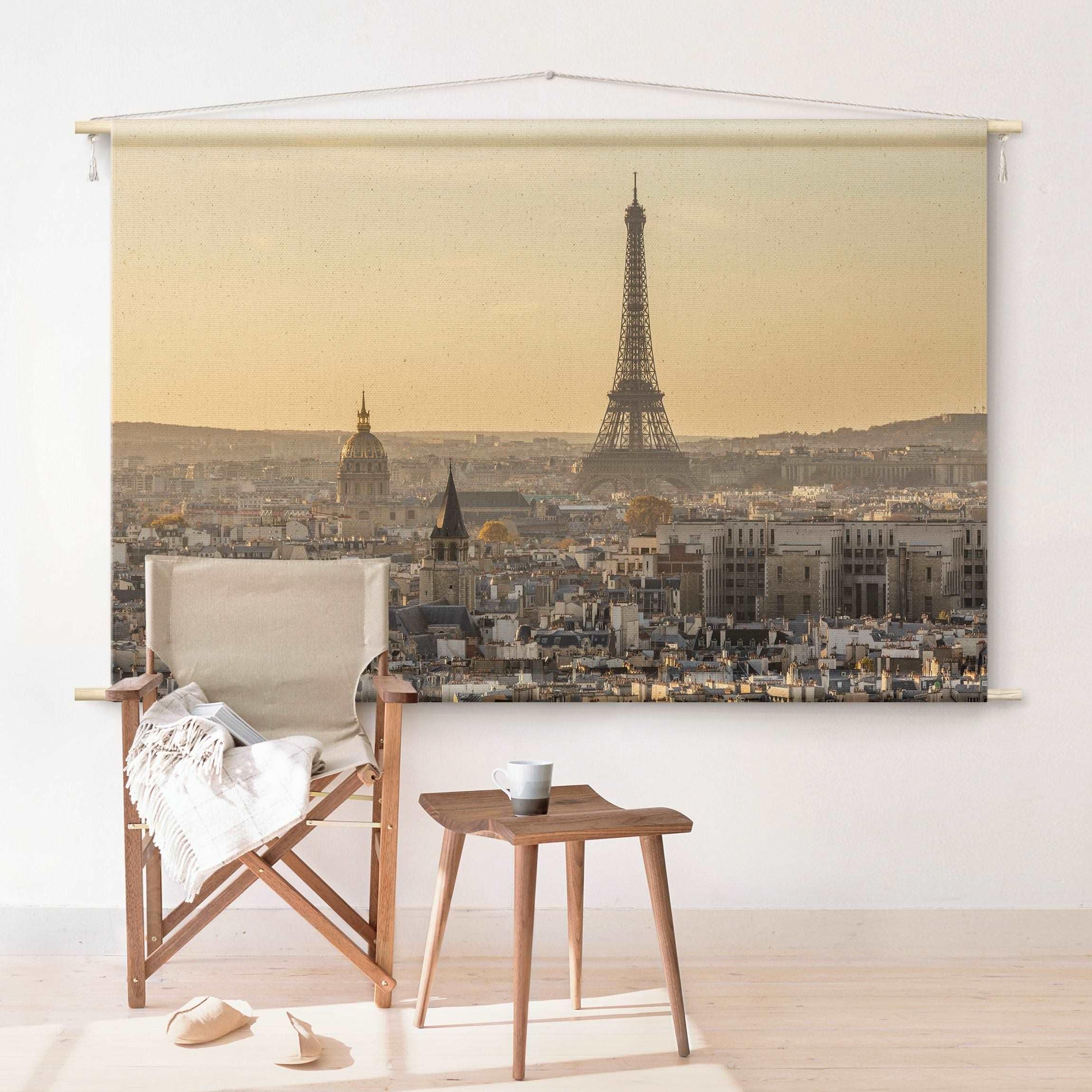 micasia Wandteppich Matteo Colombo Skyline Stoffbild inkl. Holzstäbe & Seile Wanddeko - Made in Germany - Paris Retro Vintage beige Wohnzimmer Schlafzimmer Wandbehang 1658 (205x137cm)