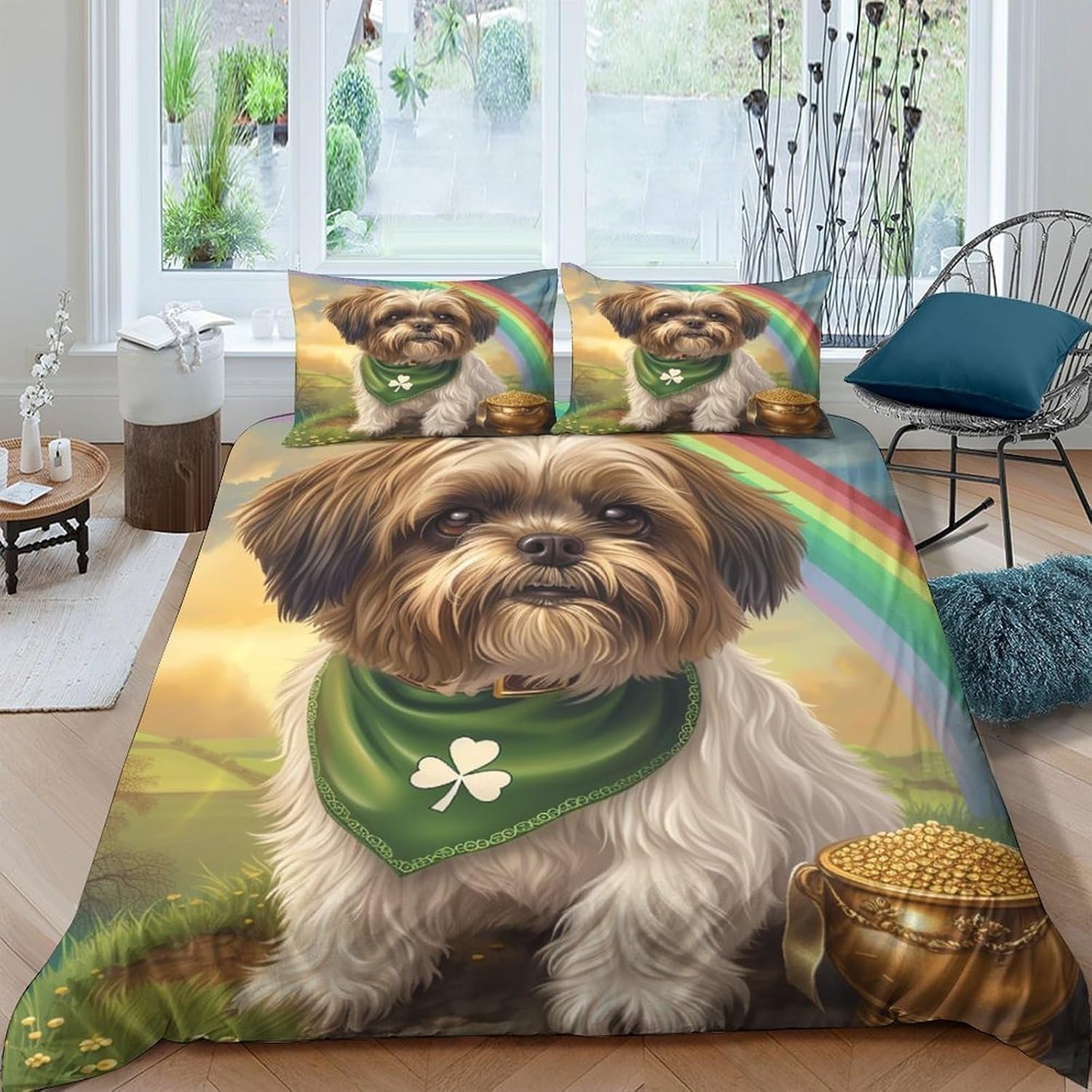 Housse de couette 160x200 motif chien et ensemble de literie avec linge de lit microfibre