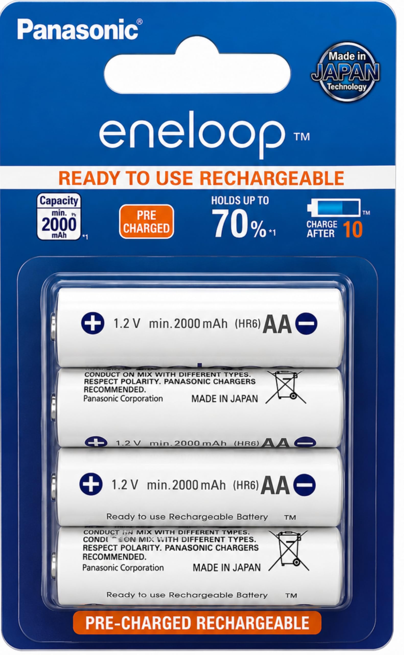 Compatible with Panasonic Eneloop AA Rechargeable Batteries 2000mAh Ni-MH 1.2V Pre-Charged Up to 2100 Cycles (4-Pack White)-picture-28