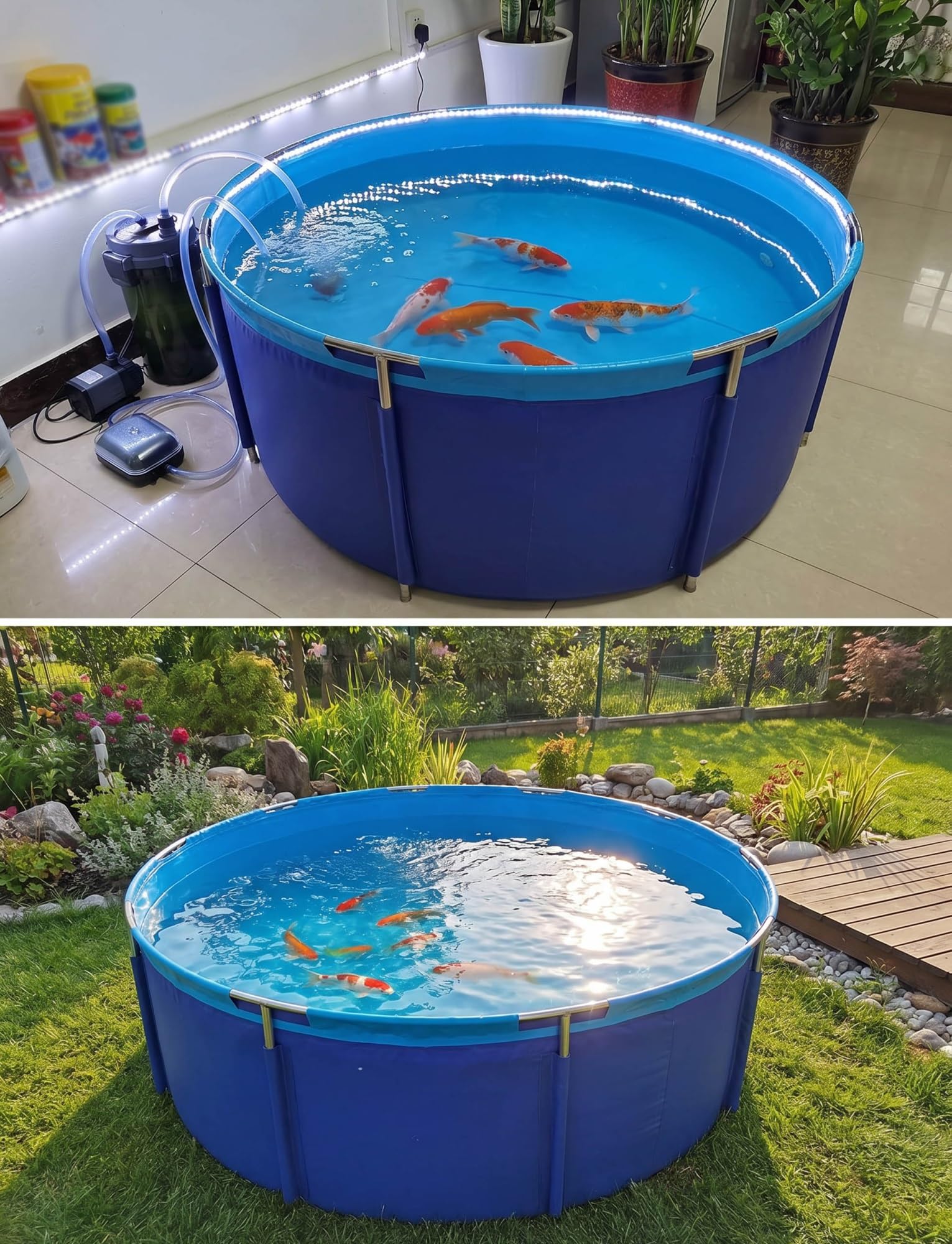 Stagno per pesci in PVC fuori terra, piscina rotonda ispessita con telaio per l'agricoltura acquatica, idroponica, stoccaggio dell'acqua - 3 x 1 m