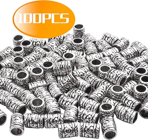 Miniatura 2 de BronaGrand 100 cuentas espaciadoras de plata antigua, cuentas de agujero grande, cuentas de tubo hueco para pulseras y collares de bricolaje