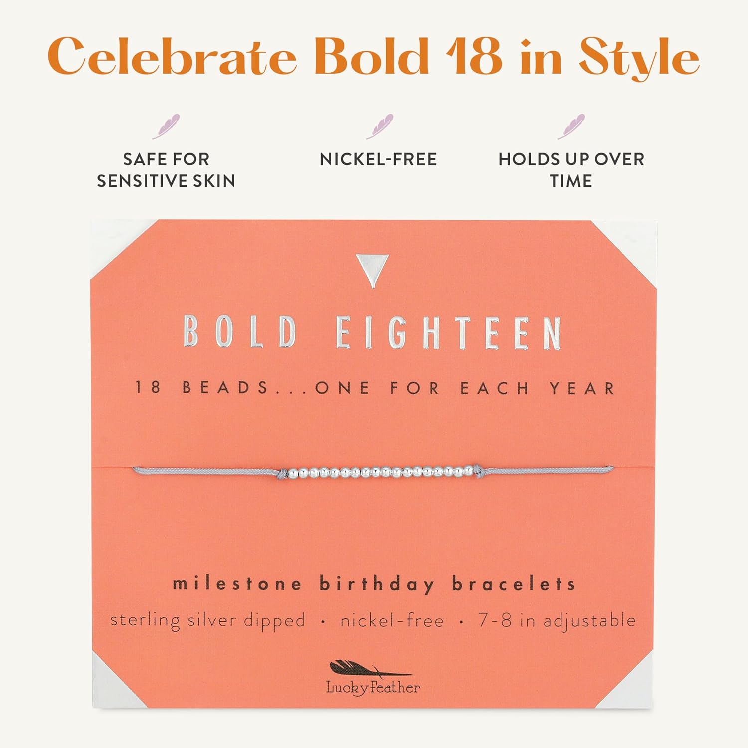 Lucky Feather 18th birthday gifts for girls | bracelet gifts for 18 year old girl | 14K Gold, Rose Gold, or Silver Dipped Beads on Adjustable Cord | Trendy 18 year old girl birthday gifts | 18 Jewelry bracelet - Image 4