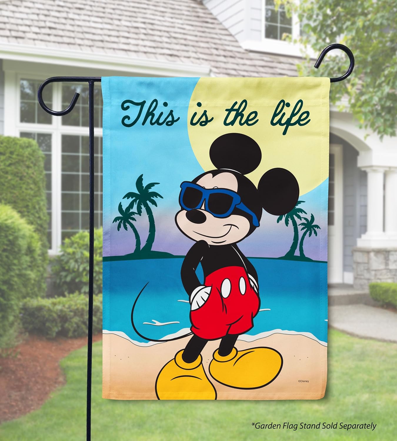 Flagology, Disney This is the Life Beach Mickey Mouse Summer Garden Flag 12" x 18", Outdoor Flag, Exclusive Premium Fabric, Officially Licensed Disney, Outdoor Décor