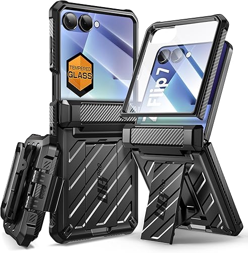 SUPCASE Funda para Samsung Galaxy Z Flip 7 con soporte integrado y clip para cinturón (Unicorn Beetle Pro), protección de bisagra protector de
