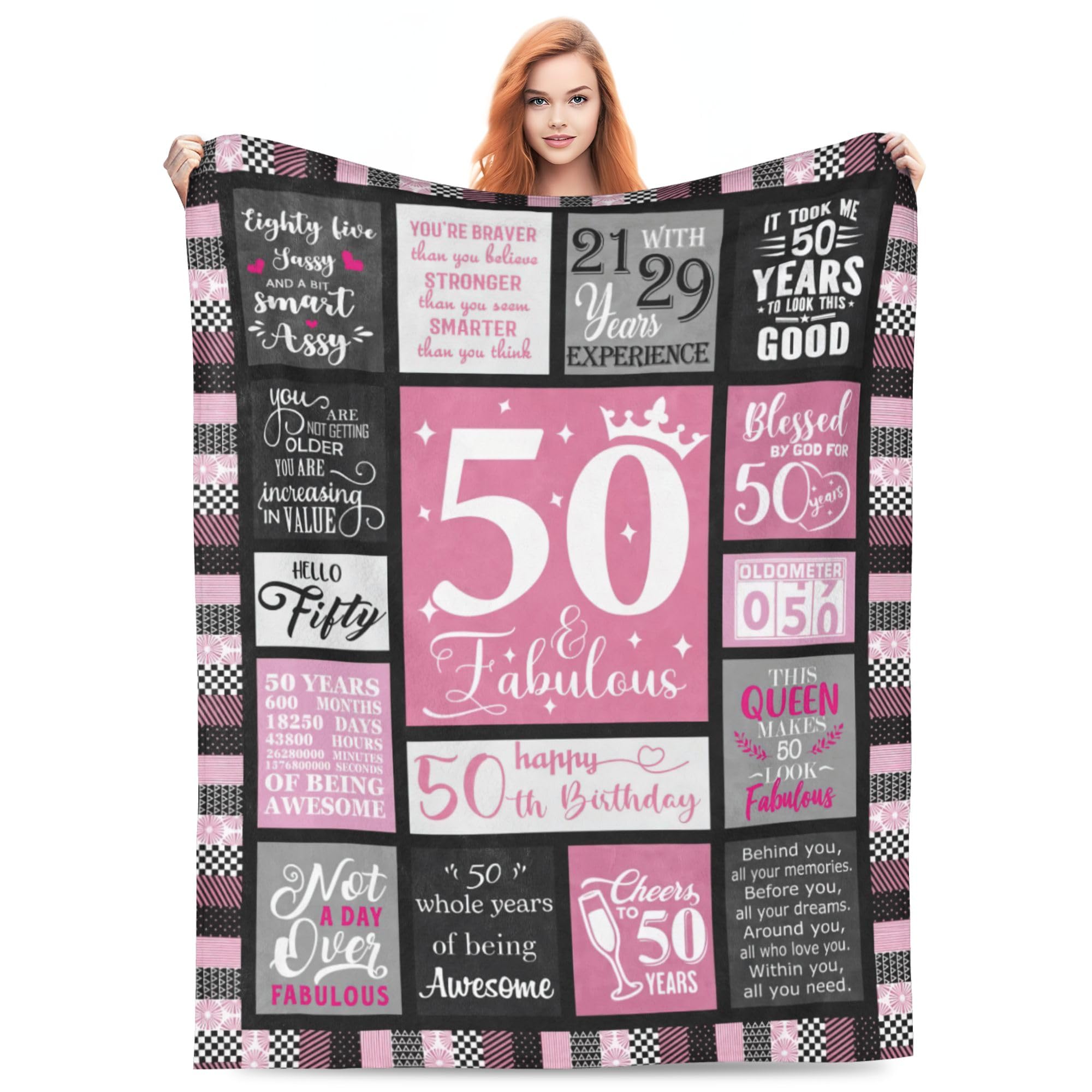 Xinvast Women's Multi 50Th 50 Birthday Gifts For ,Super Soft Flannel Fleece 50Th Throw Blanket Lightweight Plush Fuzzy Bed Blanket For Couch 50"X60"