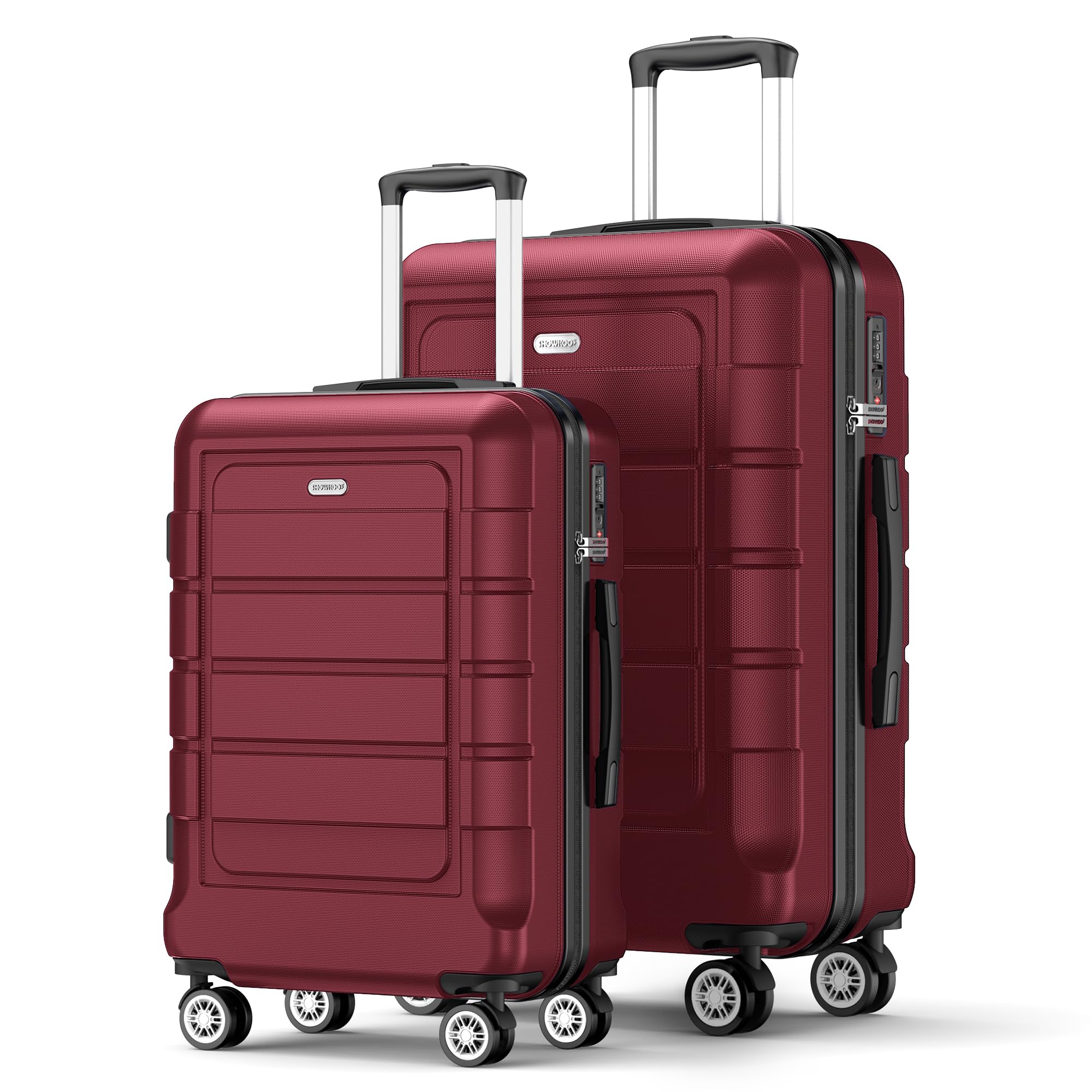 SHOWKOO Set di Valigie Rigide 2 Pezzi ABS+PC Espandibile Leggero Ultra Durevole Valigia Trolley da Viaggio con Chiusura TSA e 4 Ruote Doppie (M-L, Rosso)