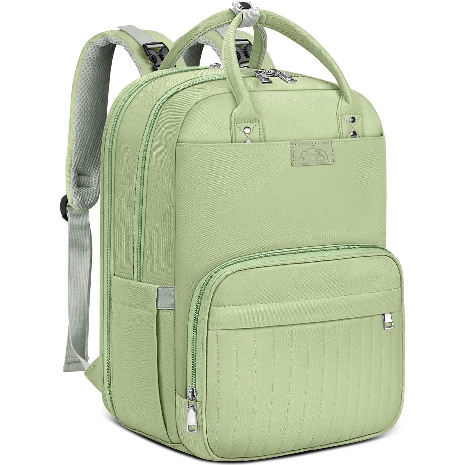RAINSMORE Baby Wickelrucksack Groß Wickeltasche Rucksack mit Kinderwagengurten und Wickelunterlage Unterwegs Diaper Bag Babytasche Schwarz (Hellgrün)