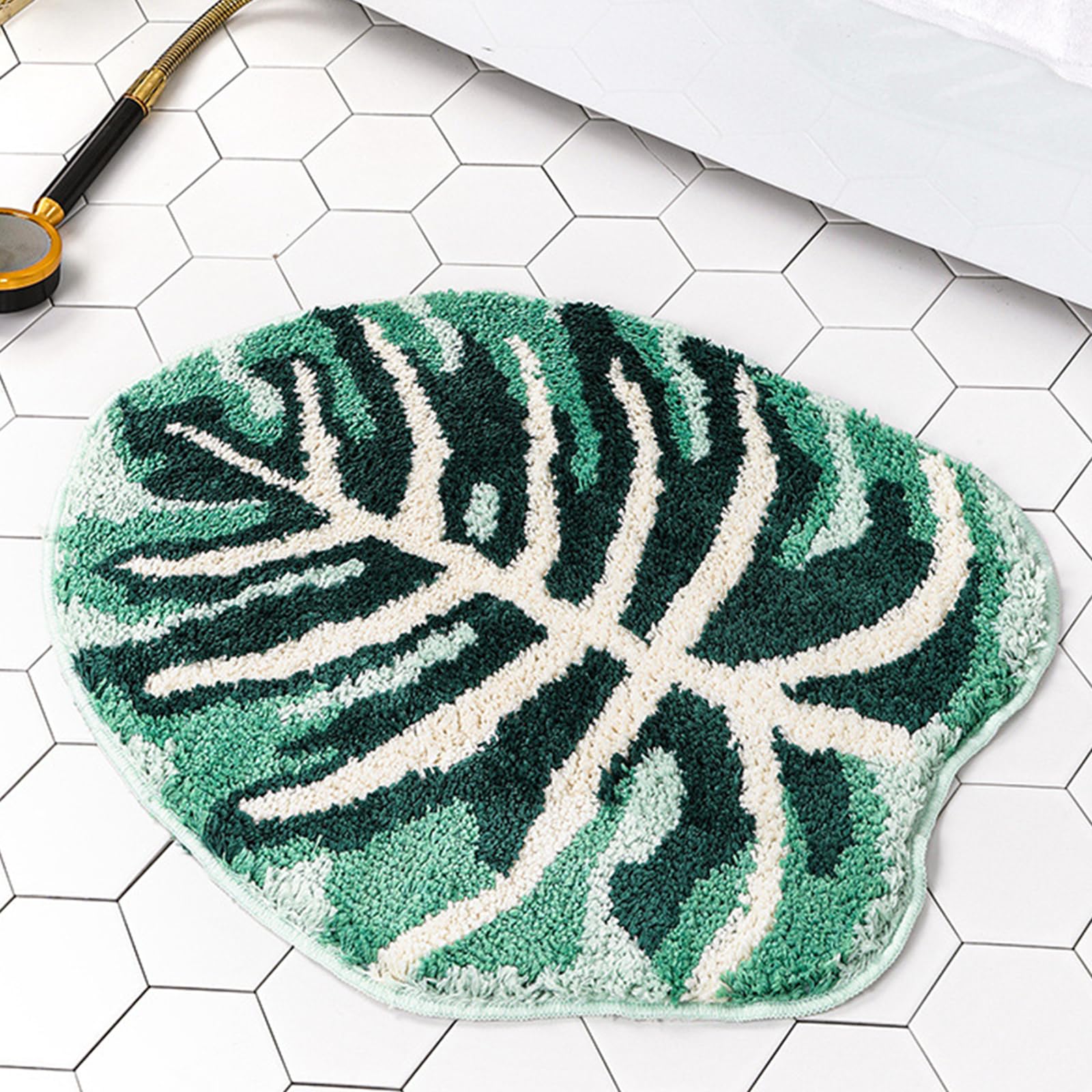 YRXRUS Leaf Bath Mat, Green Large Bathroom Rugs, Monstera Shaped Mat for Bathroom, Kitchen, Bathtub, Bedroom or a Gift for Room Decoration, 17x24 Inch