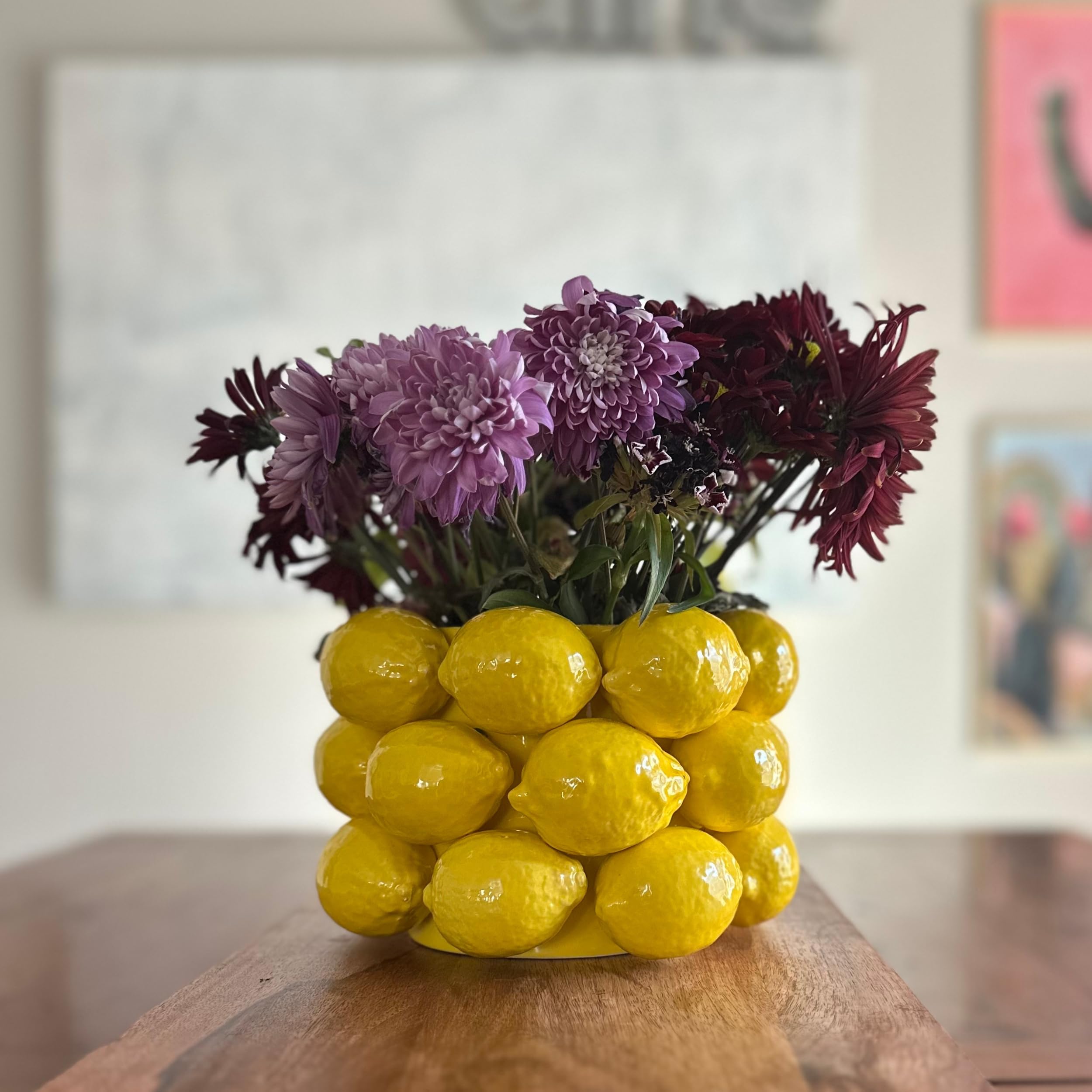 Zitronenvase – fröhliche gelbe Keramikvase im französischen/mediterranen Stil, einzigartige Vase mit 3D-Zitronen-Design, Zitronen-Küchendekoration, Geschenk zum Einzug