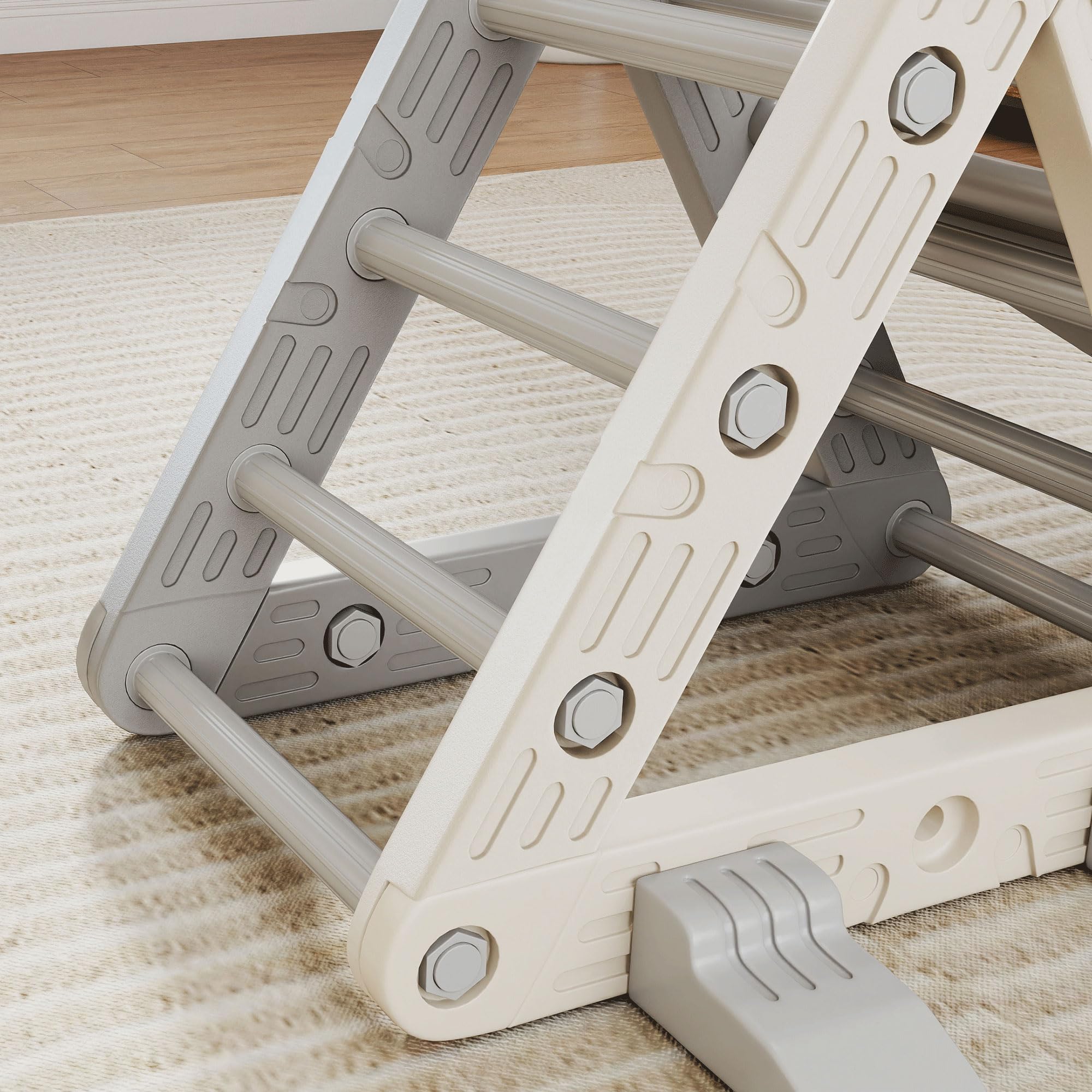 AIYAPLAY Triángulo de Escalada 3 en 1 con Tobogán y Rampa Escalador, Juguete de Escalada para Niños de 18-48 Meses, de Plástico, para Interior y Exterior, Gris y Blanco