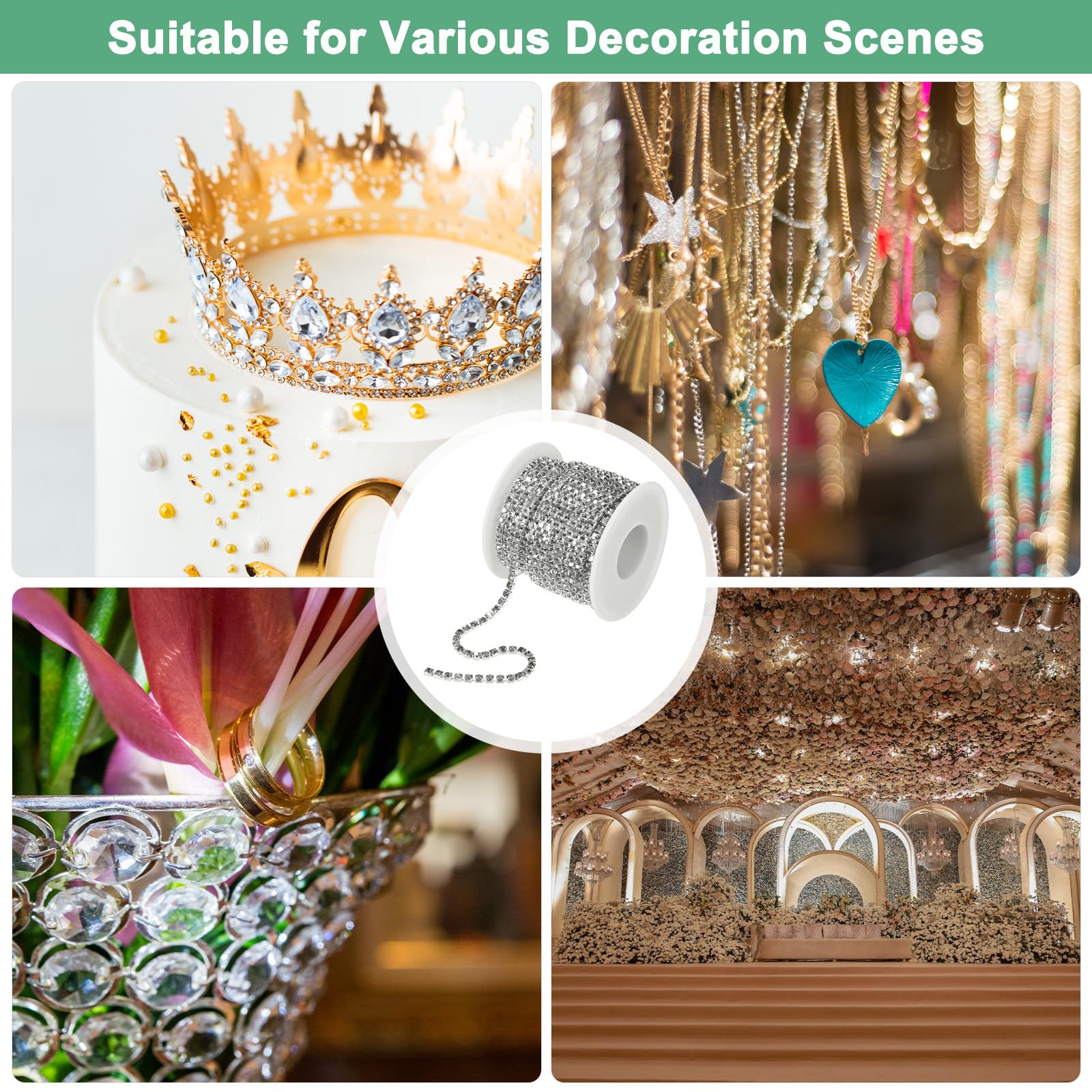 10 Metri Di Vetro, Cristallo, Strass, Catena A Coppa Con Strass