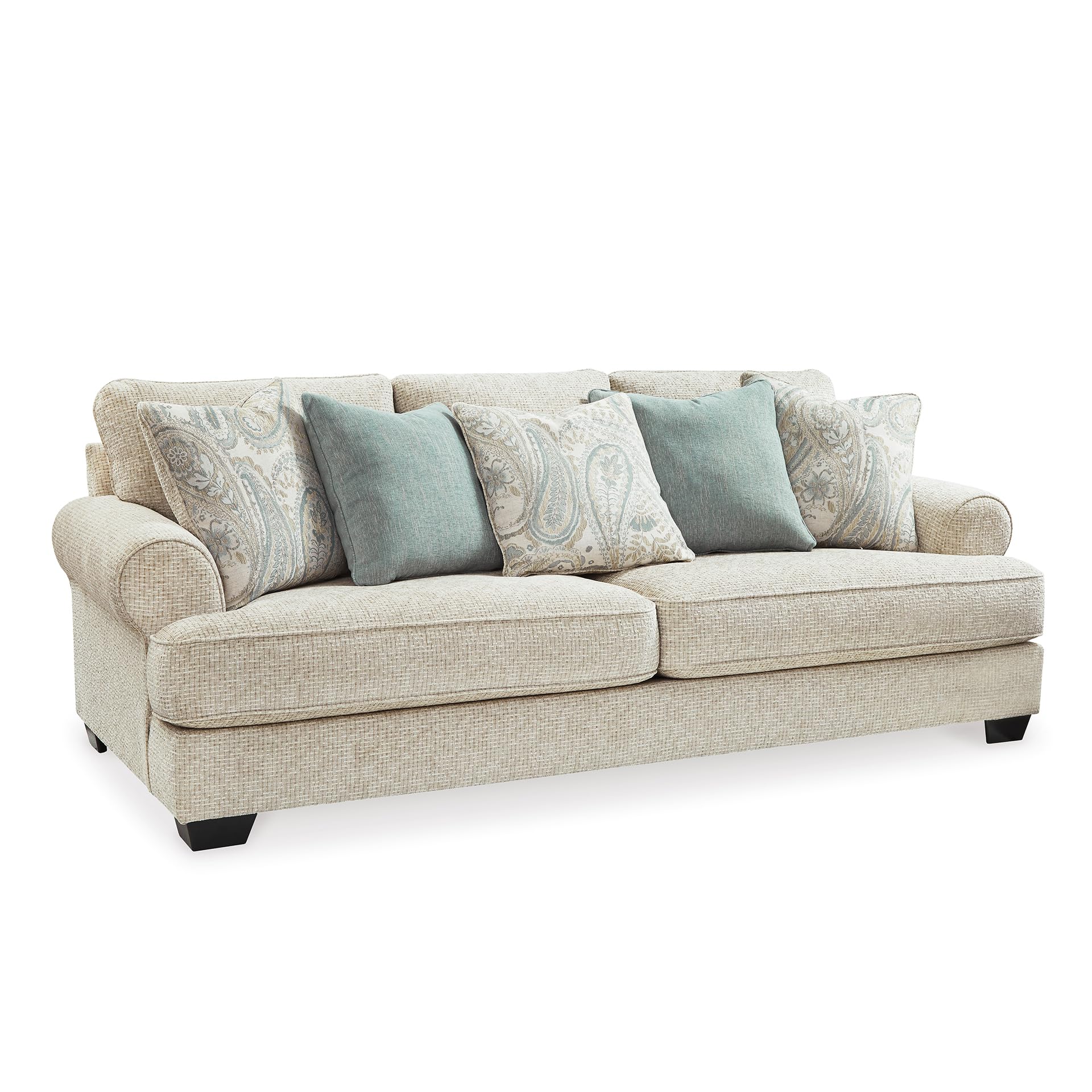 Signature Design by Ashley Monaghan Vintage Sofa with Accent Pillows, Reversible Cushions and Rolled Arms, Beige