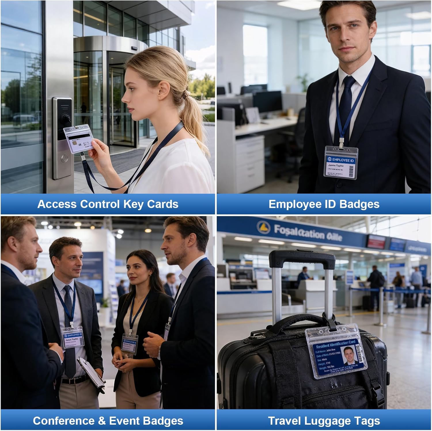 200 Pcs Name Badge Holders, Horizontal Clear Badge Holder with Waterproof Zip, Fits 2.56 x3.74 Cards, Plastic ID Card Holder for Office, School, Nurse, Events, Cruise, Lanyard & Badge Reel