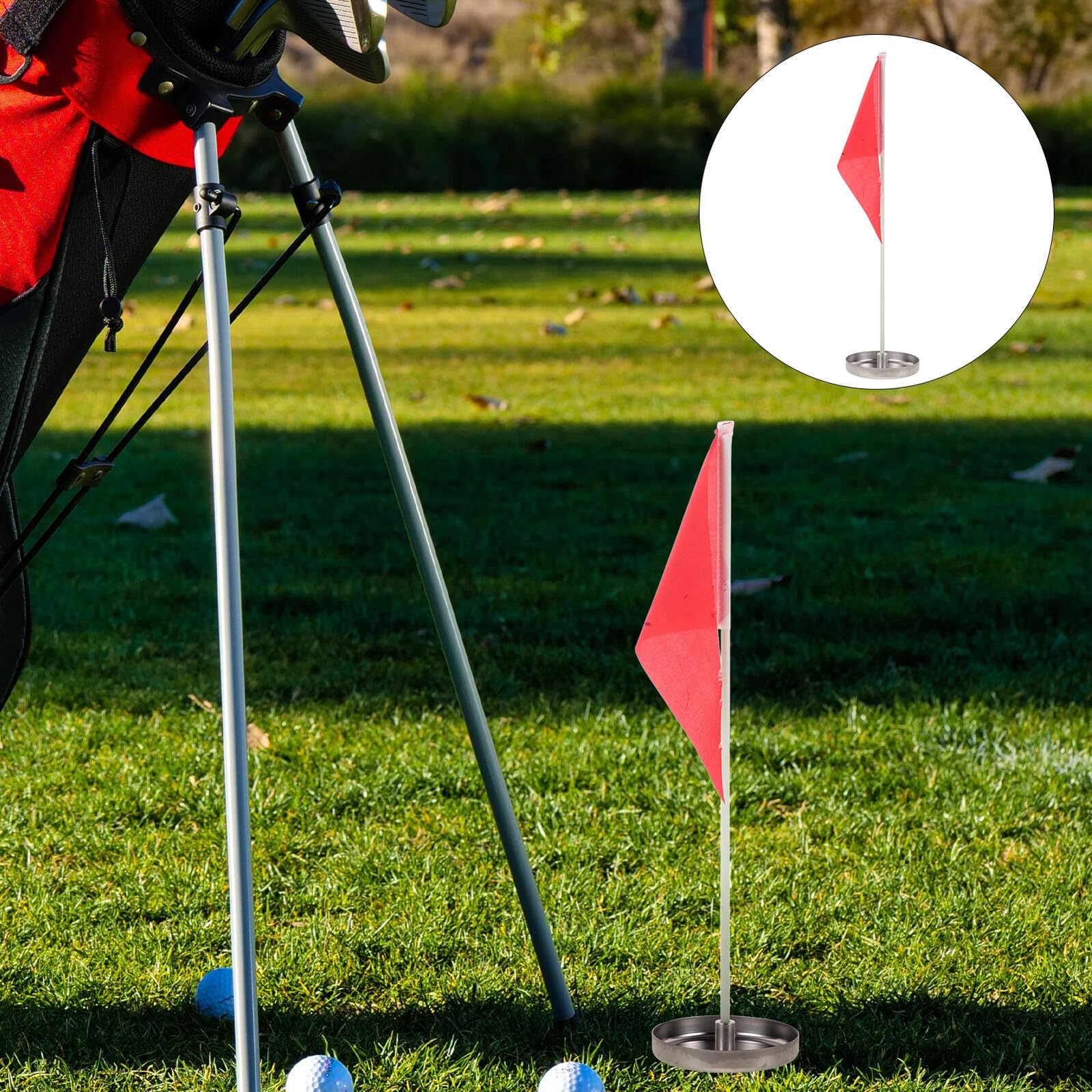POPETPOP Lot de 2 Drapeaux de Golf Portables avec Coupelles Inox 10 CM Trous de Putting pour Entraînement Intérieur et Extérieur Accessoires de Golf Résistants aux Intempéries Cible