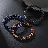 Vista 9 de RANKEEF - Pulsera de ojo de tigre para hombre, elástica, ajustable, cuentas de vidrio color negro, 516 de pulgada