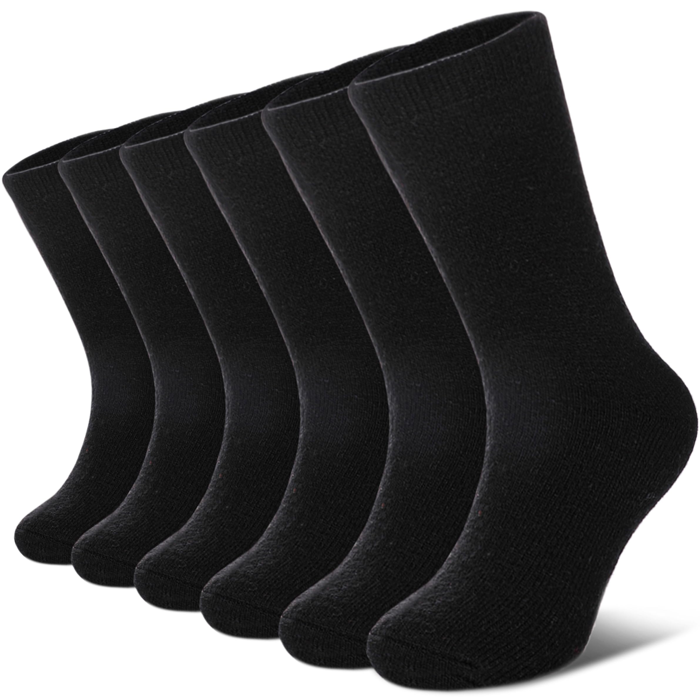 Dyw Boys 6 Pairs Black Kids Merino Wool Hiking Socks Toddlers Girls Winter Warm Thick Thermal Soft Cozy Crew Boot Socks 6 Pairs, 8-12 Years
