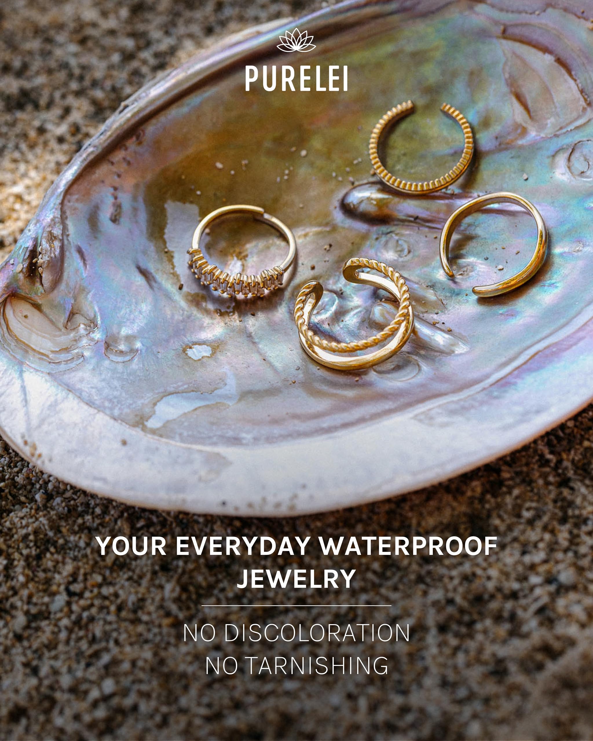Purelei Powder Ring (Gold, Silber), Damen Ring Silber 18K vergoldet, Wasserfester Ring mit asymmetrischen Schmucksteinen, größenverstellbar, Geschenk für Damen