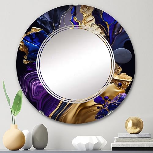 Miniatura 2 de DesignQ Espejo de pared de tinta líquida abstracta, espejo moderno ovalado, espejo de baño redondo morado, espejo de tocador de tinta líquida