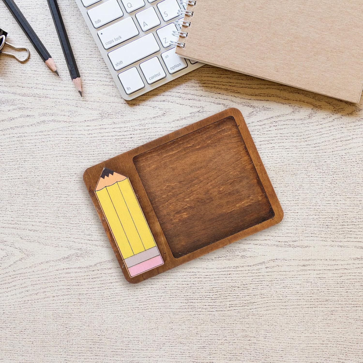 Wooden Memo Papers Case Notepad Holder with Sturdy Construction and Compact Design, Desk Organizer for Small Offices and Table Decor, Coffee Color Office Supplies Storage Box