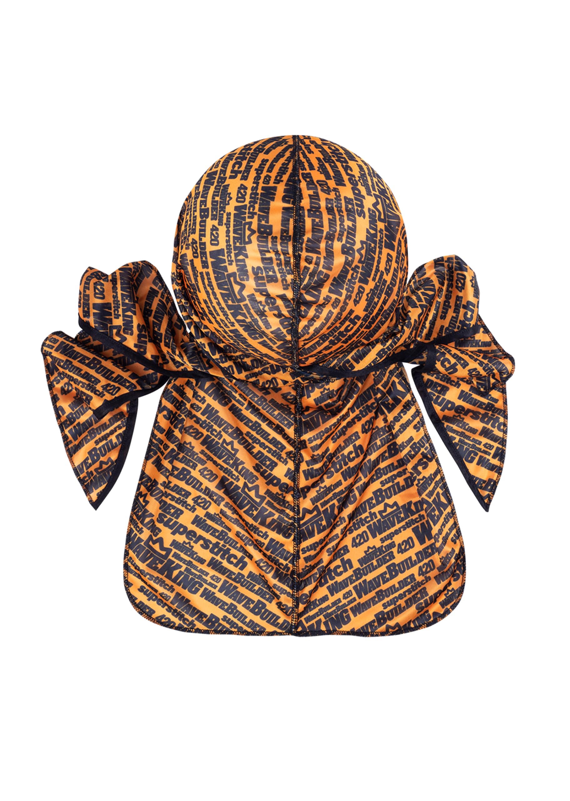 Superstitch Supersilky Ultra Silky Durag x Wavebuilder | 30+ Styles Premium Designer Durags for Men | 360 Waves | Black and Orange (Slice)