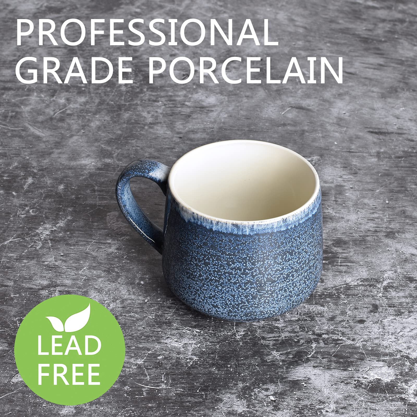 Bosmarlin Duży ceramiczny kubek do kawy zestaw 2 sztuk, duża filiżanka do herbaty do biura i domu, nadaje się do zmywarki i kuchenki mikrofalowej (niebieski, 2)