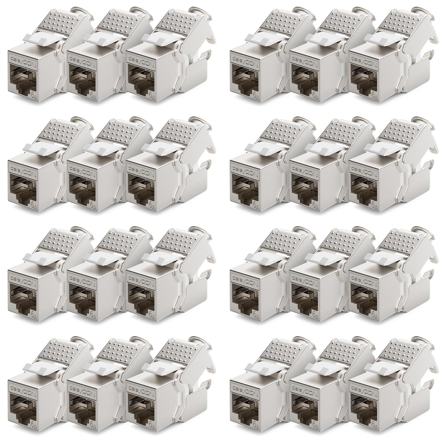 deleyCON 24x Module Keystone CAT 6a Jack - Blindé STP Connecteur RJ45 Installation Snap-In Montage Câble Brut CAT 500 Mhz 10 GBit/s