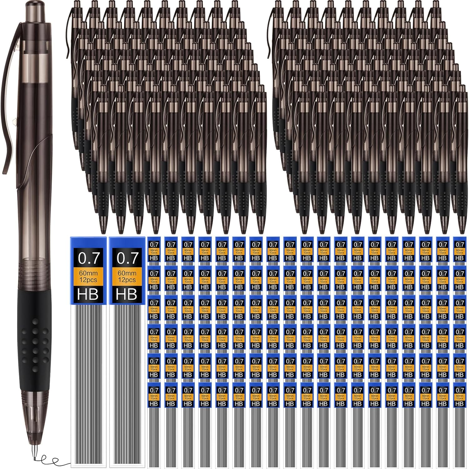 MotiMind 240 Pcs 0.7mm Mechanical Pencils Bulk Set Include 120 Black Mechanical Pencil 120 HB Lead Refills for Art Office Classroom School Student Writing Drawing Sketching Supplies