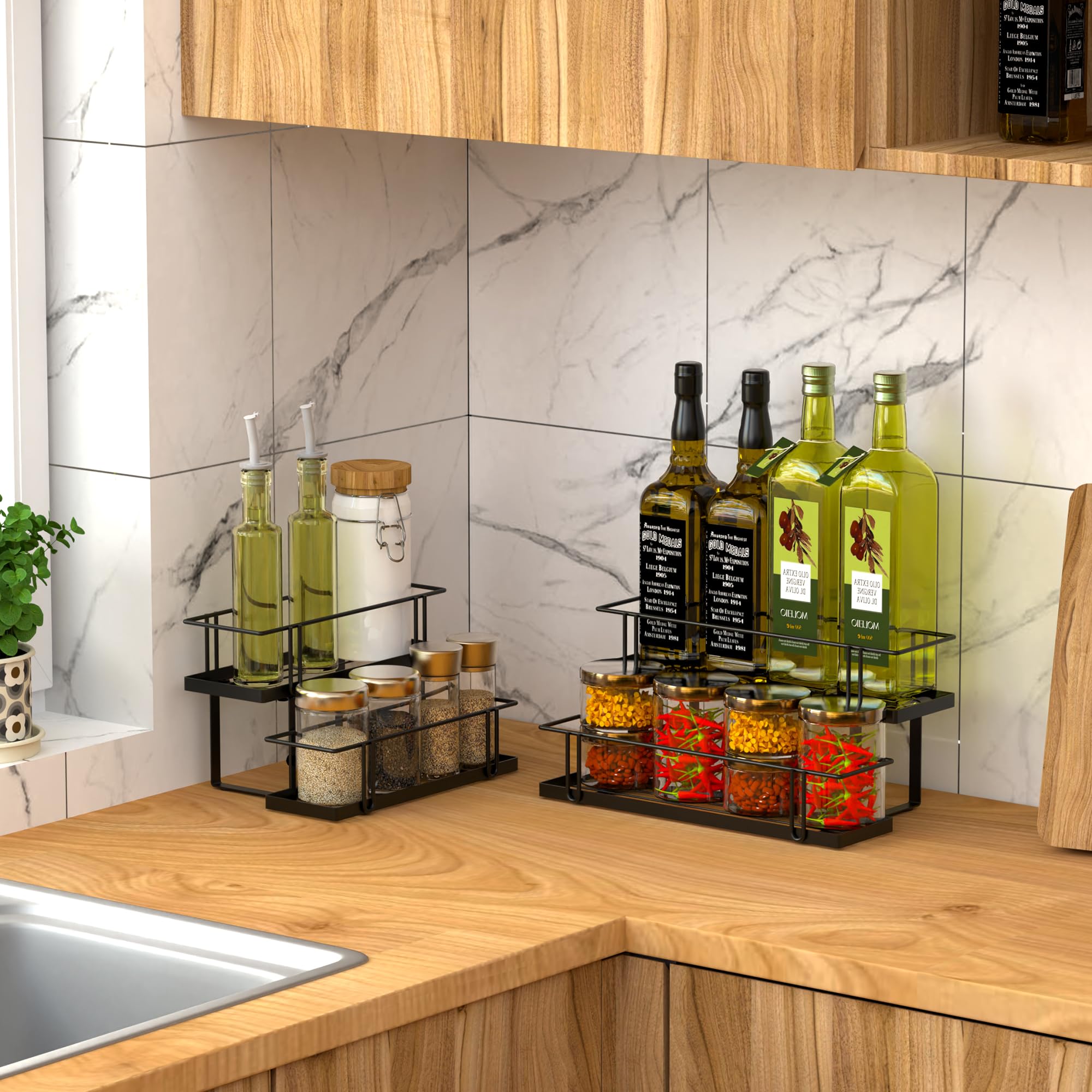 Invech Porte-sirop pour café avec capacité de 6 bouteilles, porte-sirop à 2 niveaux pour bar à café de cuisine, porte-vin en métal pour comptoir de famille et de bar