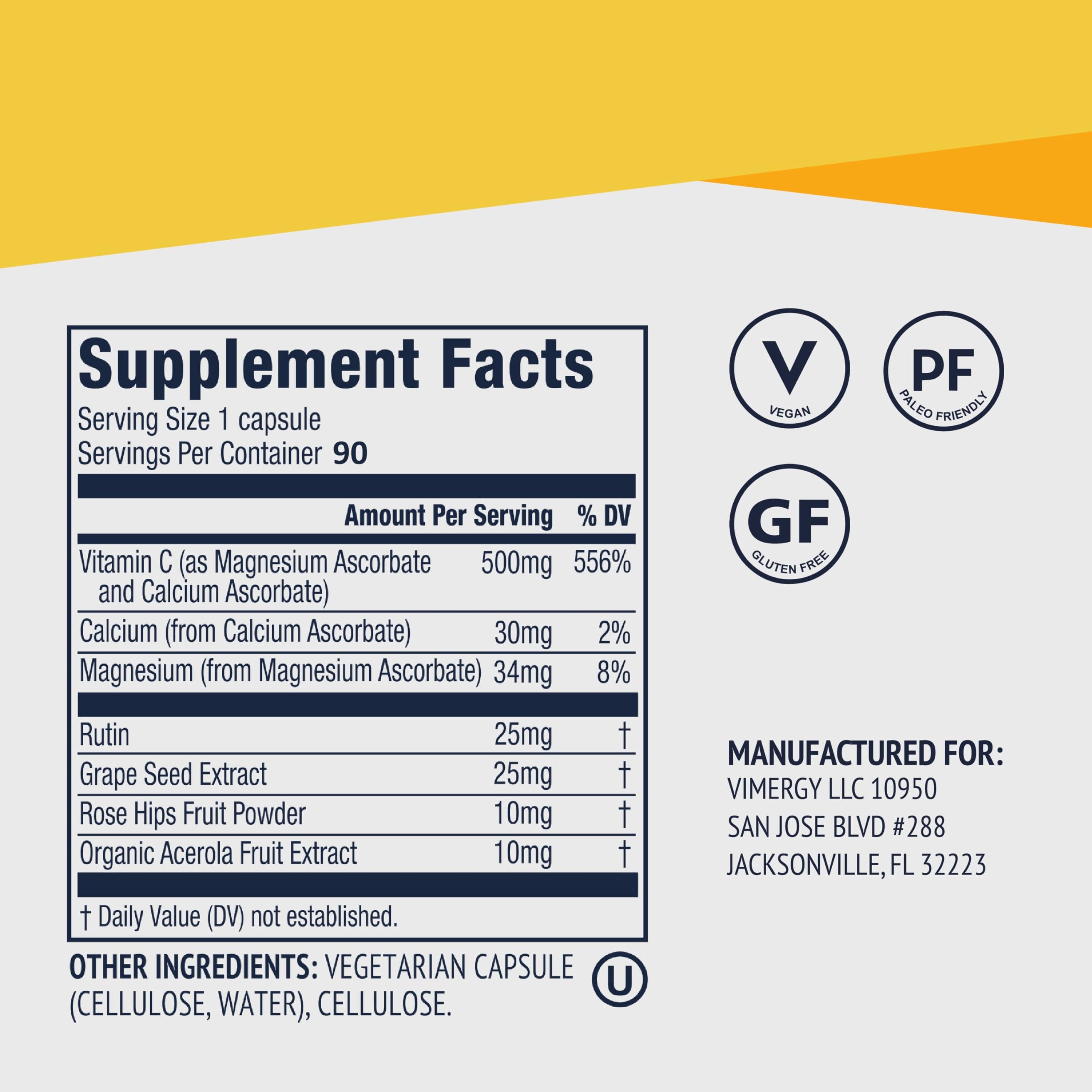Micro-C® 500mg Vitamin C, Promotes Whole Body Immunity*, Vegan 3 mo Supply — Amazon image 4