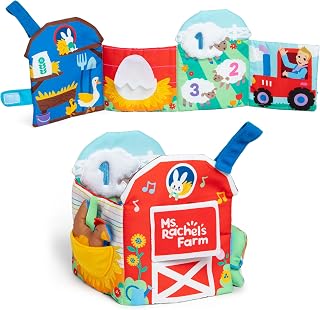 Ms. Rachel Sensory Learning Farm: Foldable Soft Baby Book with Plush Cow - Sensory Educational Toy for Infants 3-18 Months