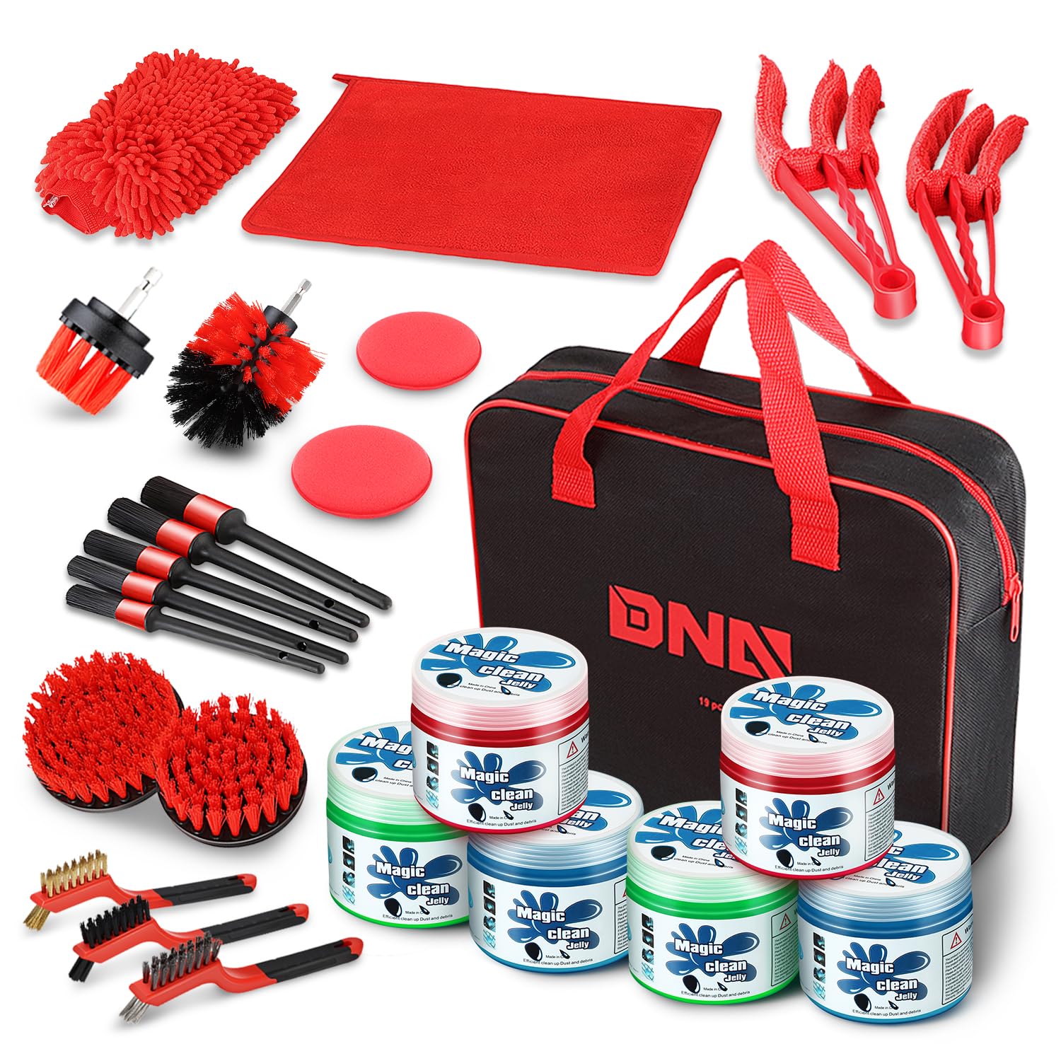 DNA Motoring 25pcs Car Detailing Brush Set, Car Detailing Kit, Interior Kit with Drill Brush Set, Windshield Cleaning Tool, Professional Car Care kit