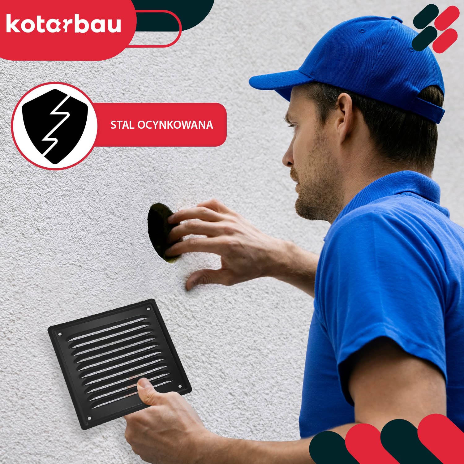 KOTARBAU® Kratka Wentylacyjna - 165 X 165 MM - Wentylacja z Siatką - Stal - Metalowa - Czarna