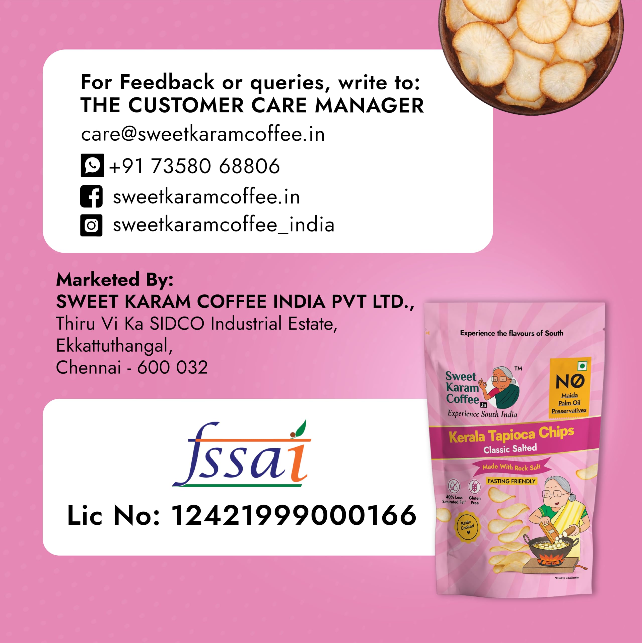 Sweet Karam Coffee Rock Salt Tapioca Chips - 65g | Fasting (Vrat) Special | No Palm Oil or Preservatives | Crispy Thin Sliced Kappa Wafers | Authentic Kerala Special Tea-Time Snack 3