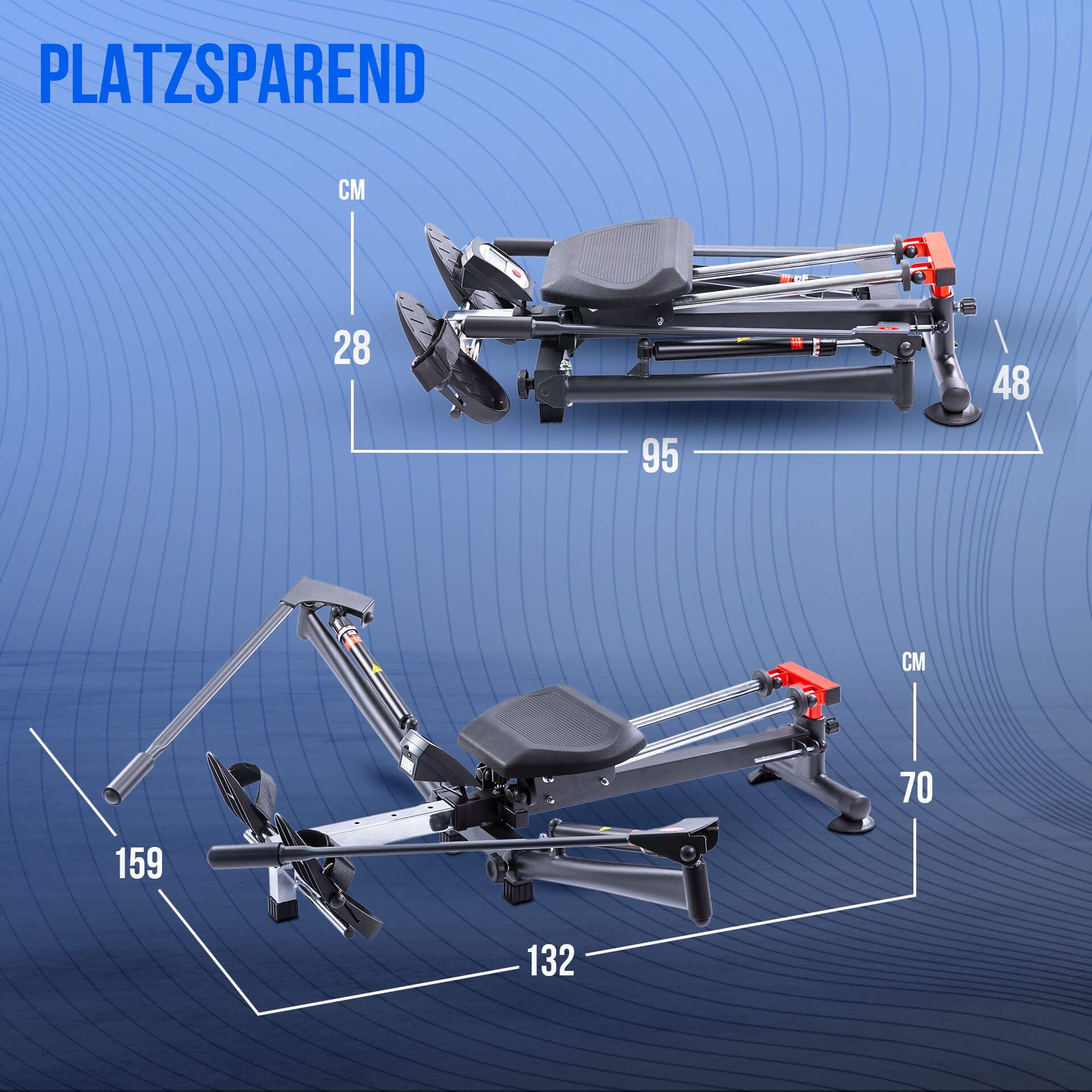 Christopeit Sport Rameur Accord - Pliable, 12 niveaux de résistance, rail de siège réglable sur 4 positions, ordinateur LCD