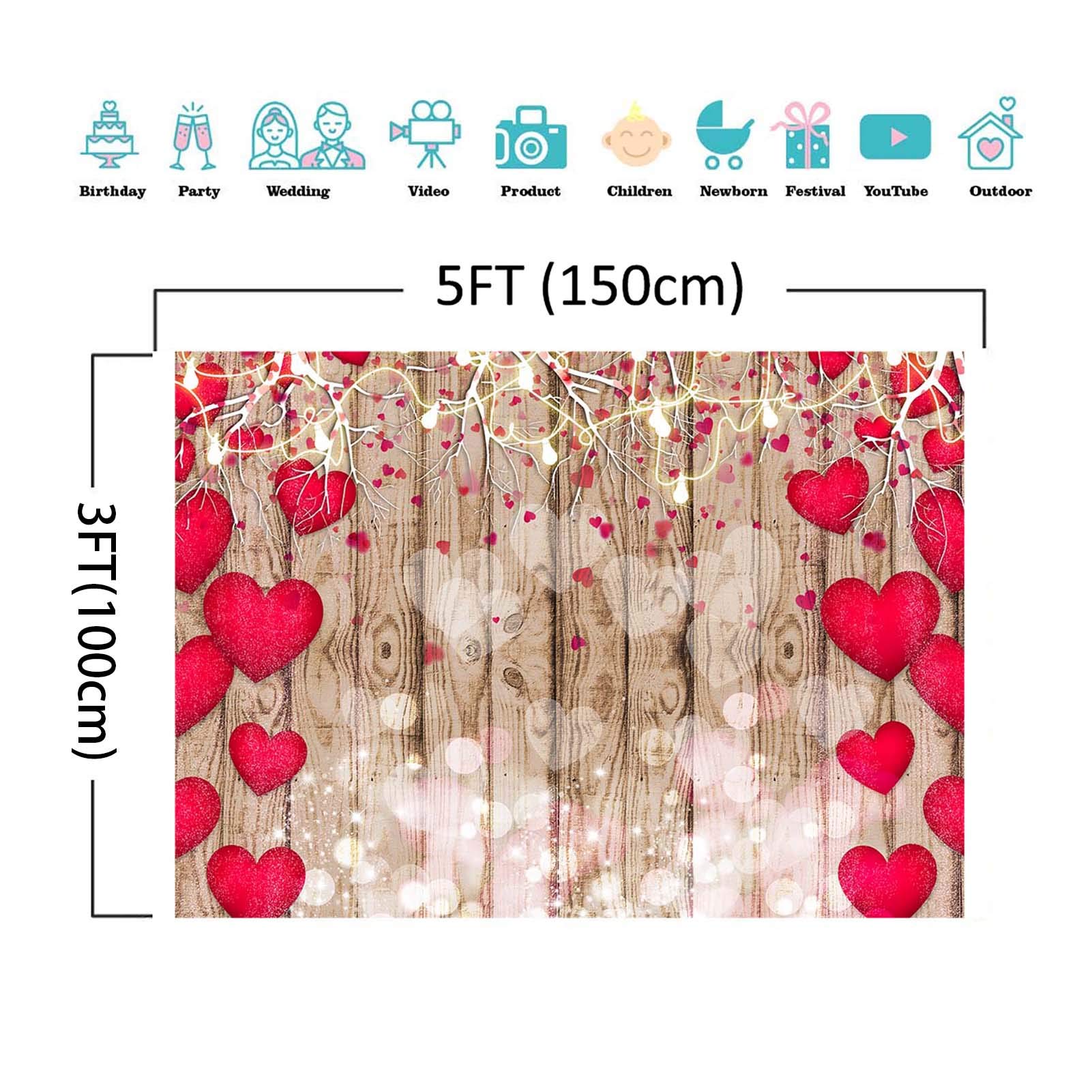 CYLYH 10x8ft Vintage Rustic Wood Backdrop Vinyl Red Love Heart Valentine's Day Backdrops For Photography Mother's Party Bridal Shower Kid Birthday Party Decor Banner D807